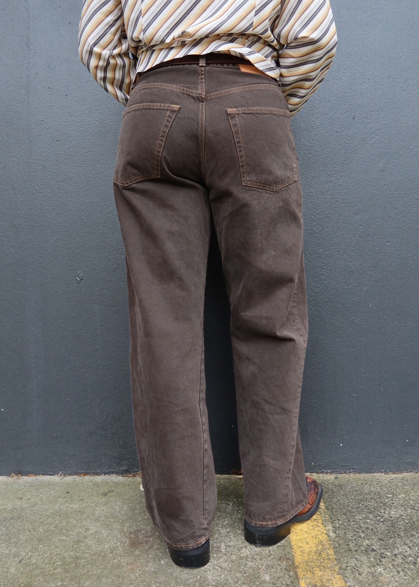 SUNFLOWER (AS IS) Brown Denim Wide Leg Twist Seam Jeans
