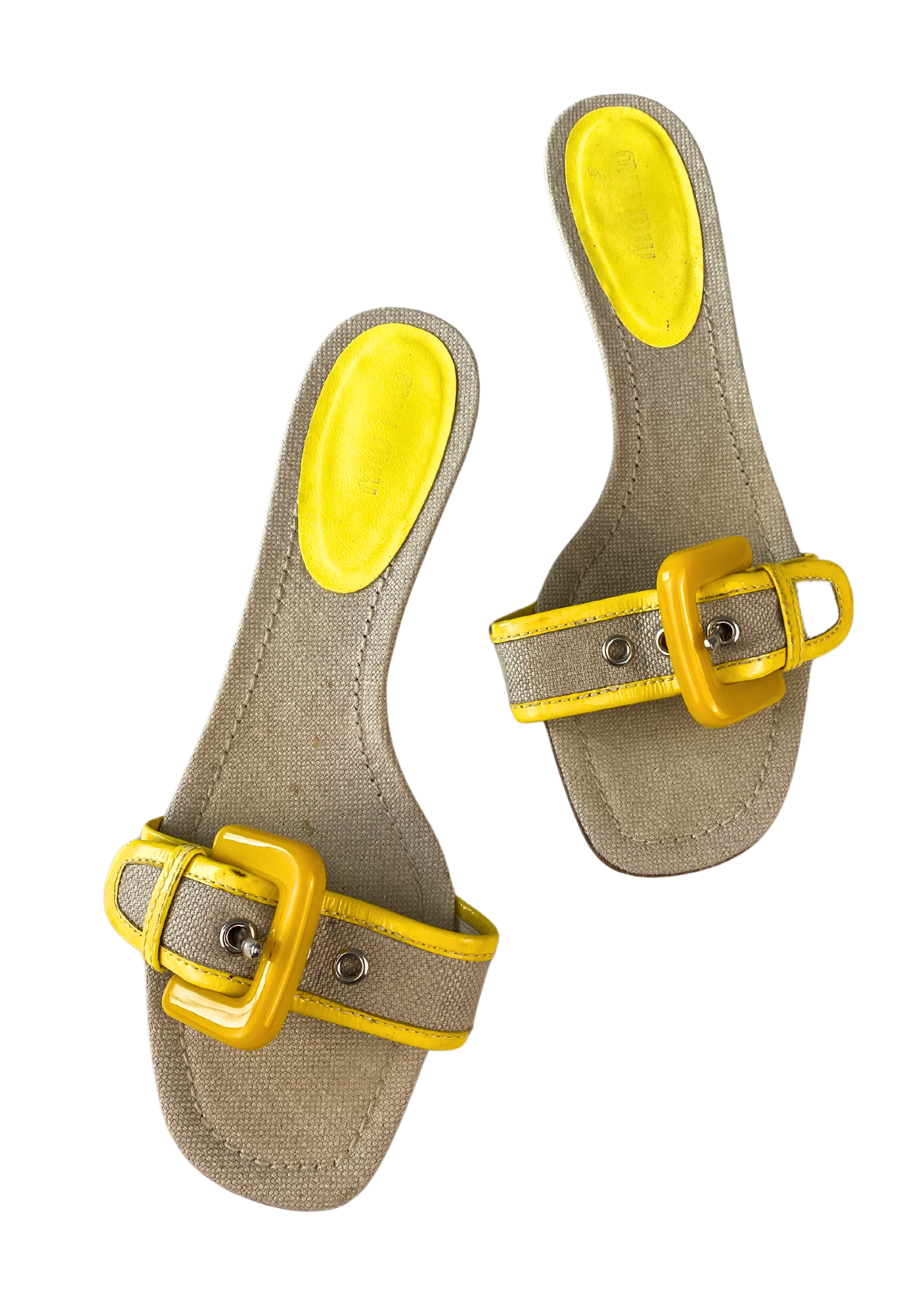 MIU MIU (AS IS) Yellow Buckle Canvas Kitten Heel