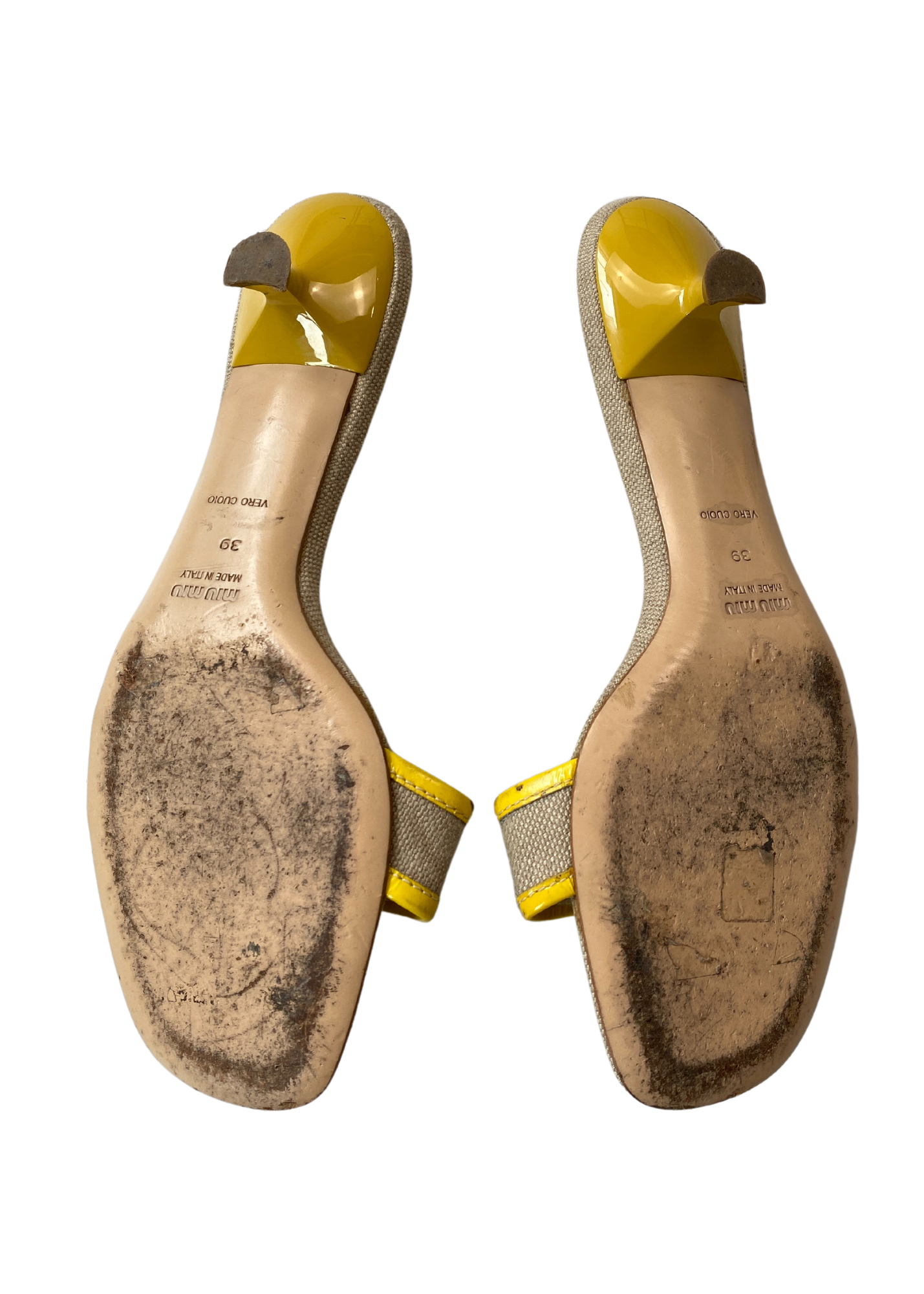 MIU MIU (AS IS) Yellow Buckle Canvas Kitten Heel