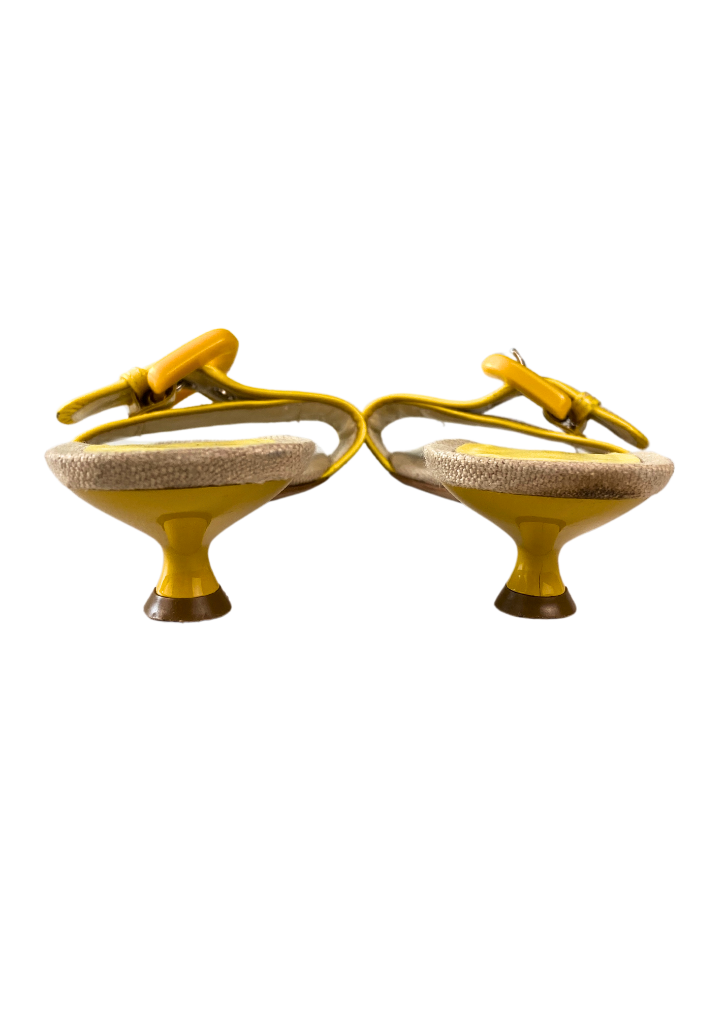 MIU MIU (AS IS) Yellow Buckle Canvas Kitten Heel