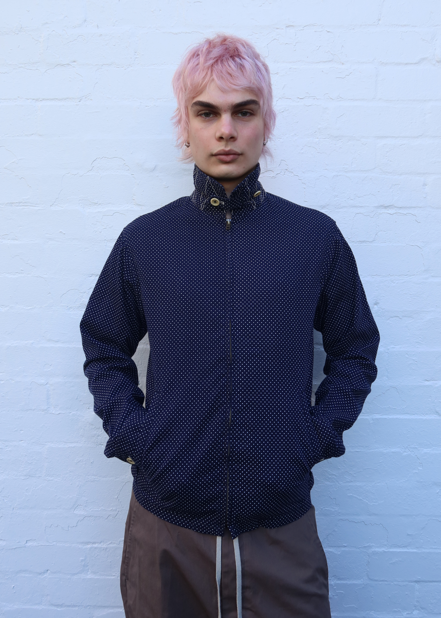 JIGSAW VINTAGE Cotton Navy/White Polka Dot Collared Jacket