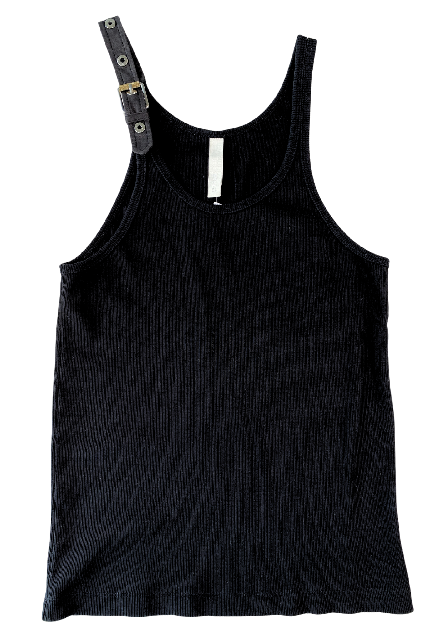 DION LEE Black Ribbed Buckle Strap Tank