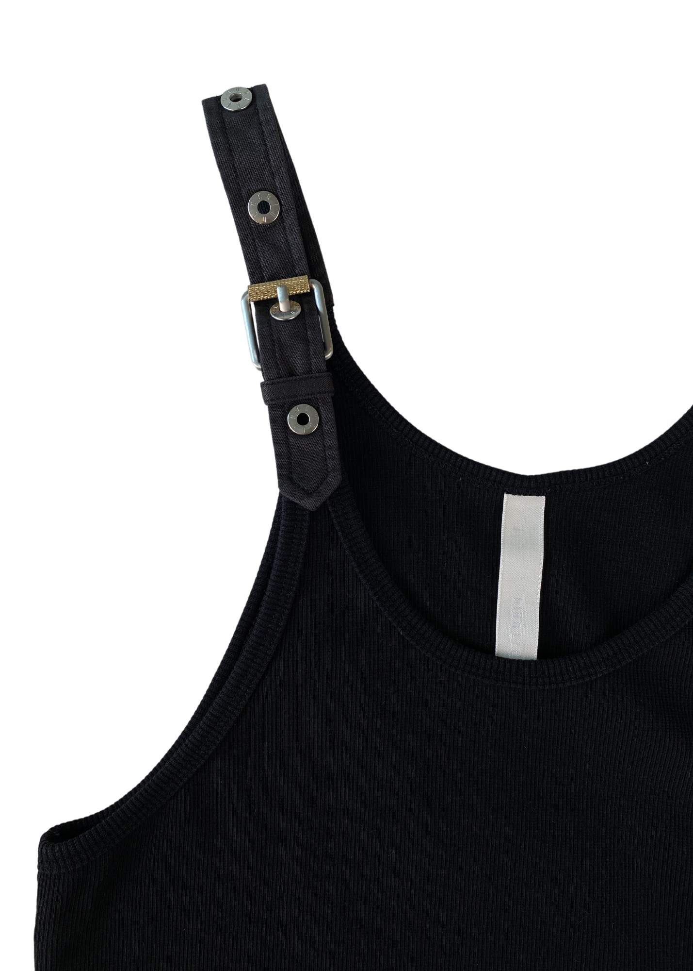 DION LEE Black Ribbed Buckle Strap Tank
