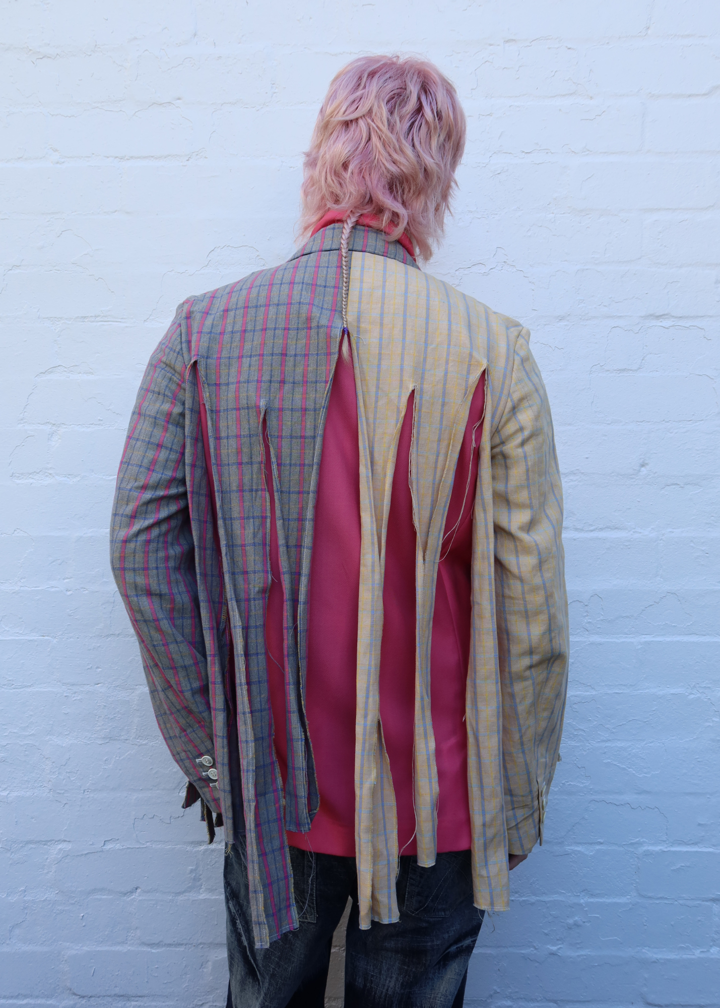 COMME DES GARCONS HOMME PLUS SS2018 Tattered Check Patchwork Blazer