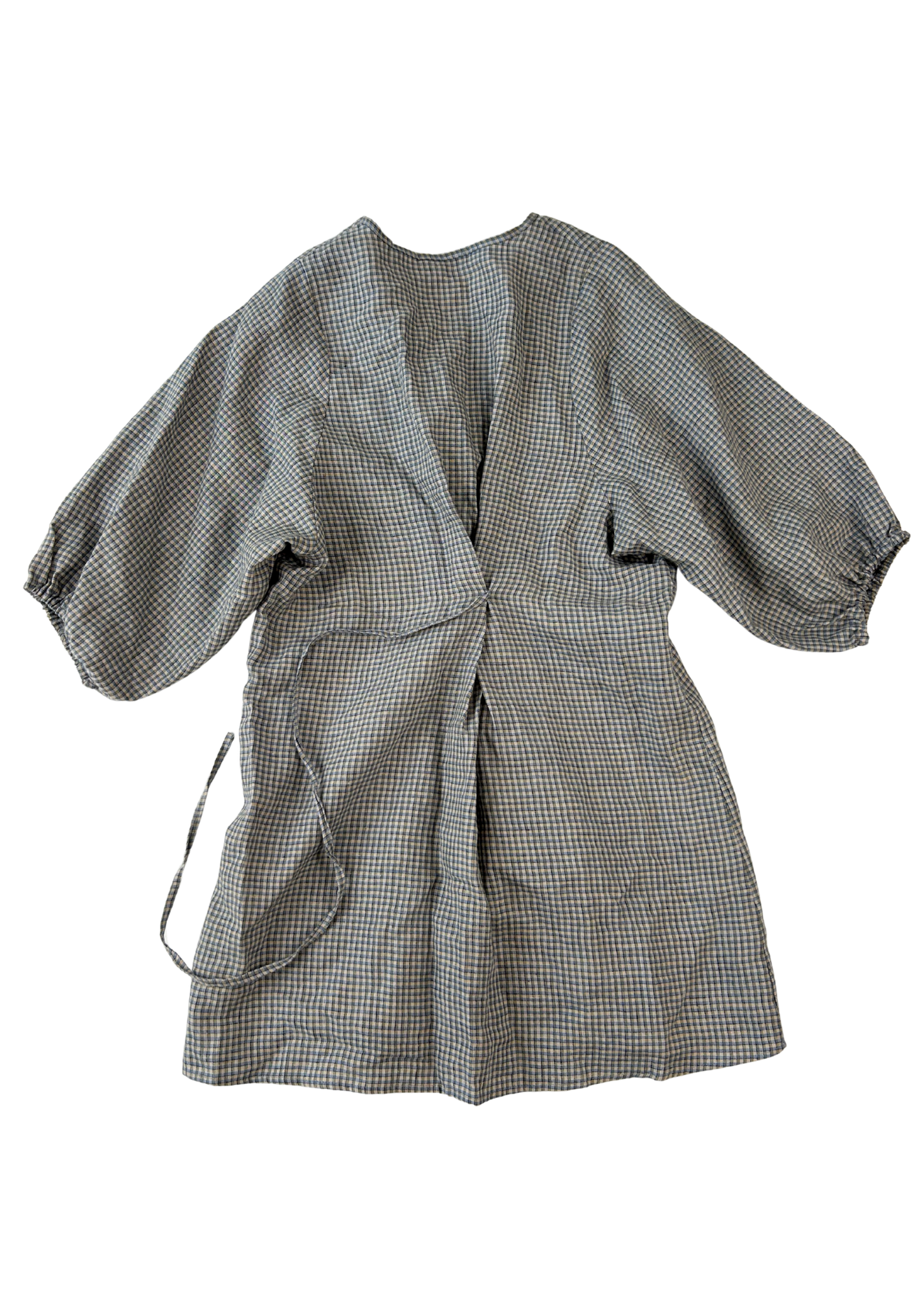 DEIJI STUDIOS Linen Check Side Tie Mini Dress