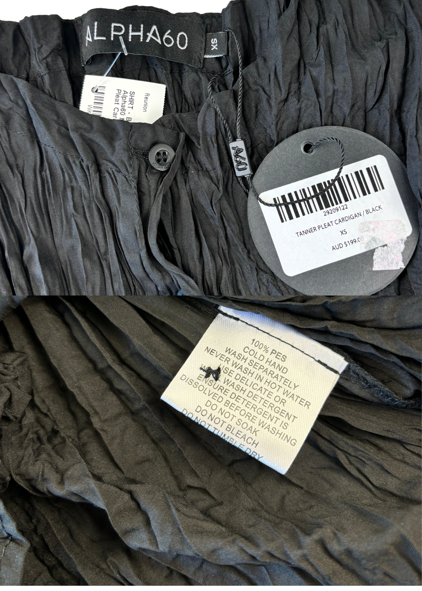 ALPHA60 (BNWT) Black 'Tanner' Pleat Cardigan