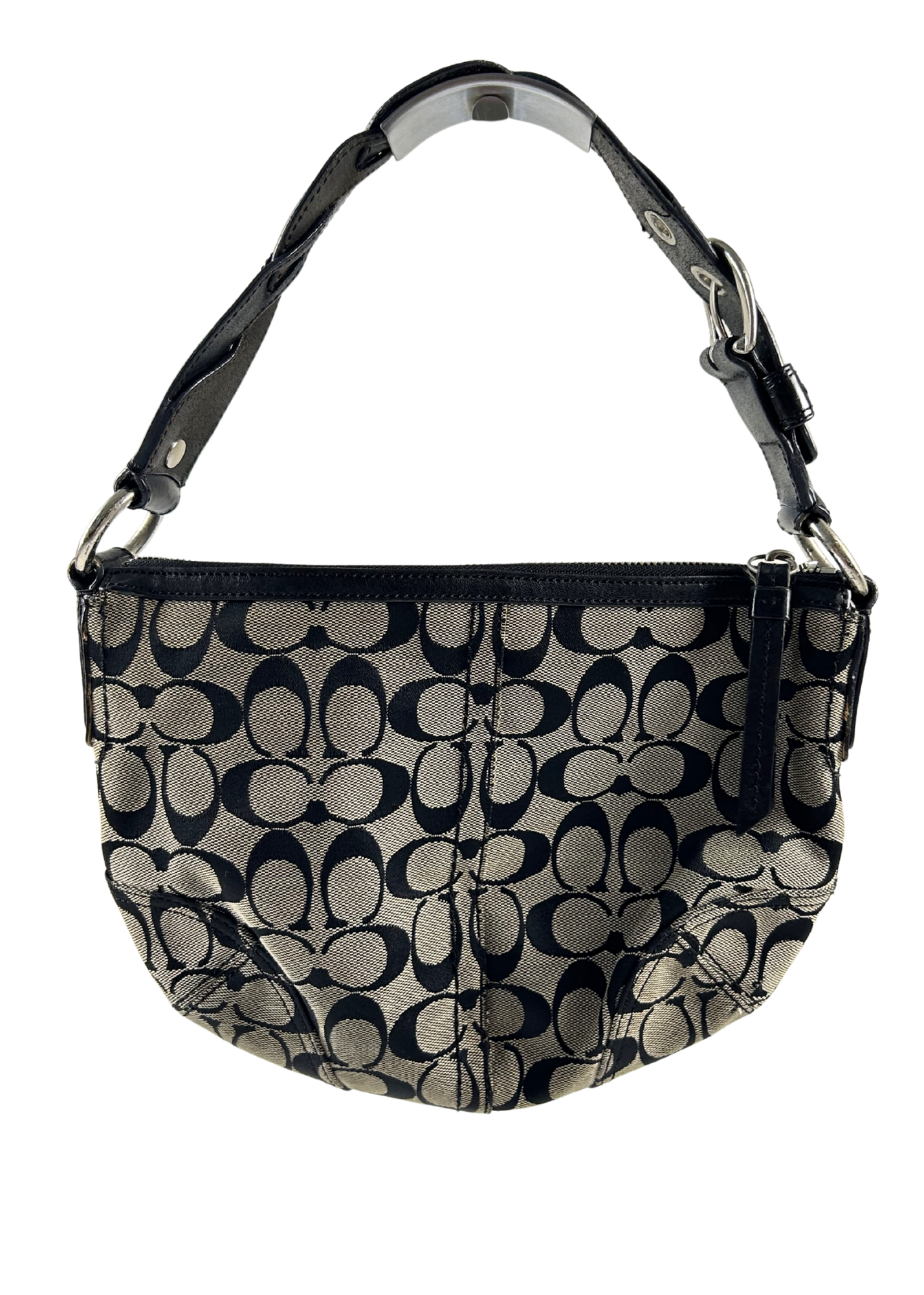 COACH Monogram Canvas Leather Strap Hobo Bag