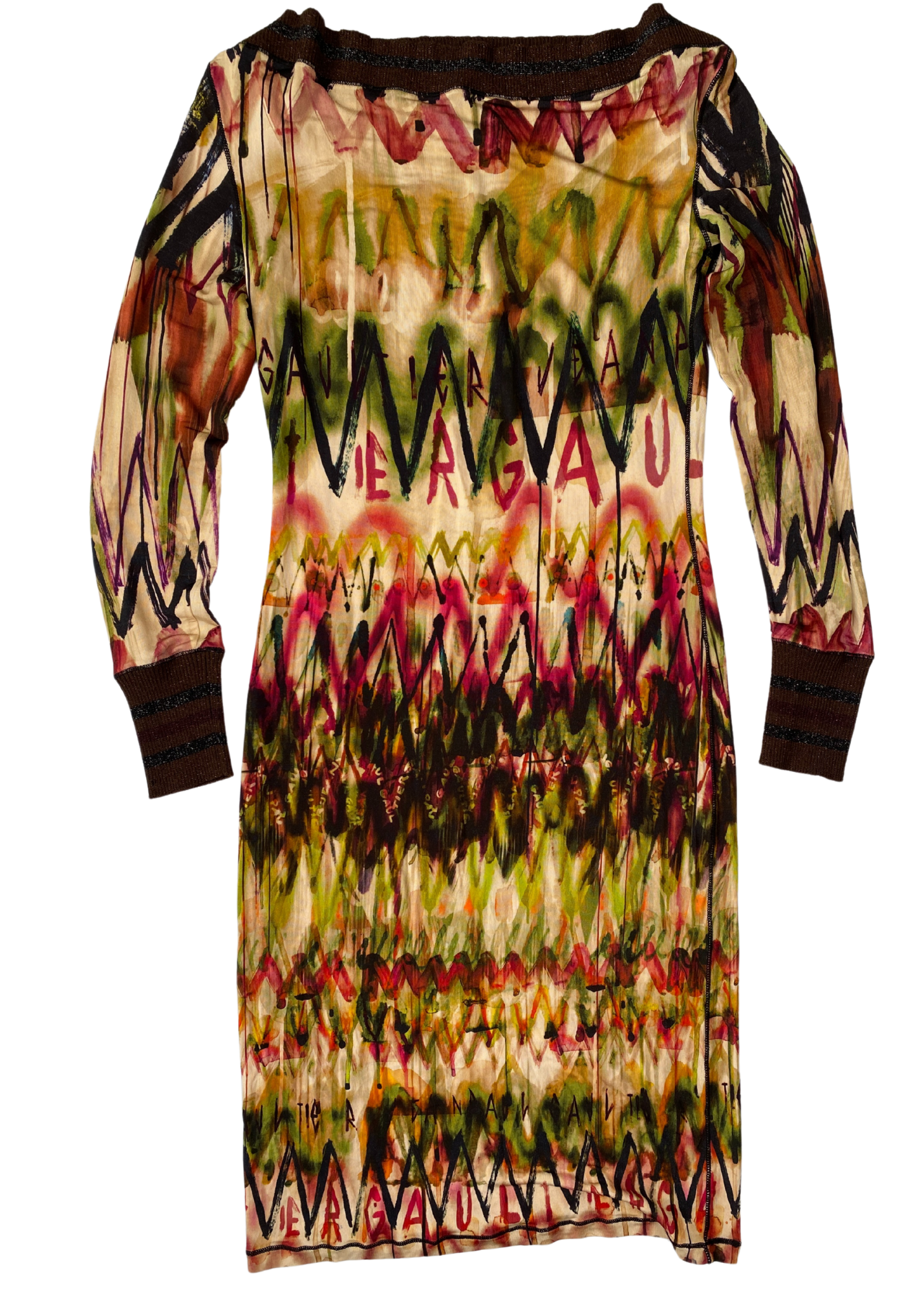 2000's JEAN PAUL GAULTIER FEMME (AS IS) Watercolour Graffiti Print Boat Neck Dress