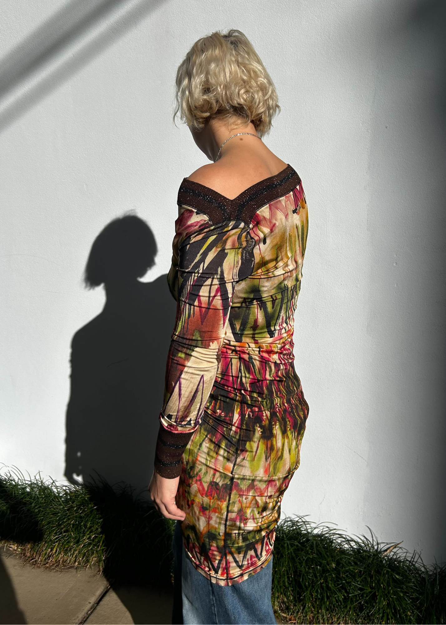 2000's JEAN PAUL GAULTIER FEMME (AS IS) Watercolour Graffiti Print Boat Neck Dress
