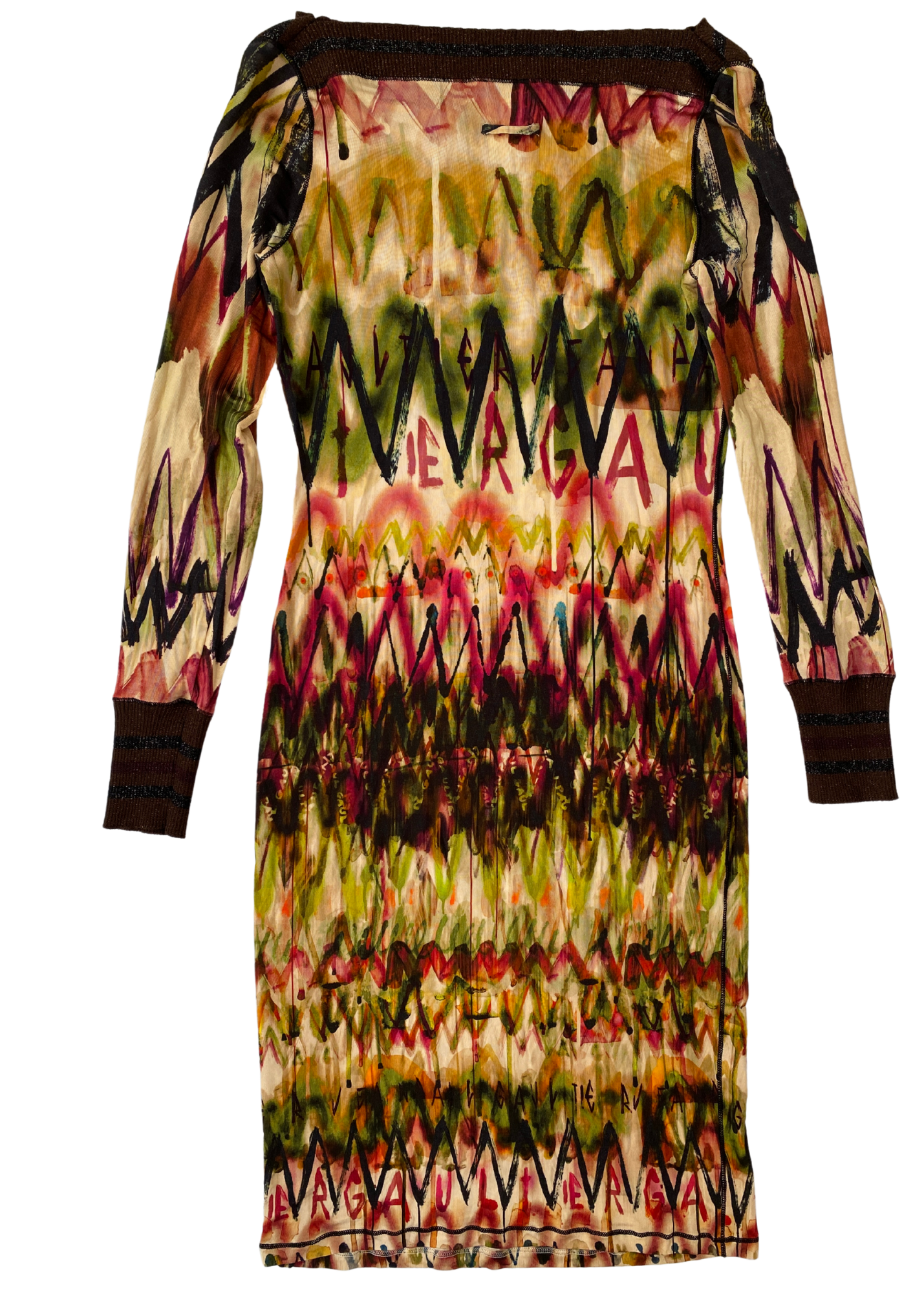 2000's JEAN PAUL GAULTIER FEMME (AS IS) Watercolour Graffiti Print Boat Neck Dress