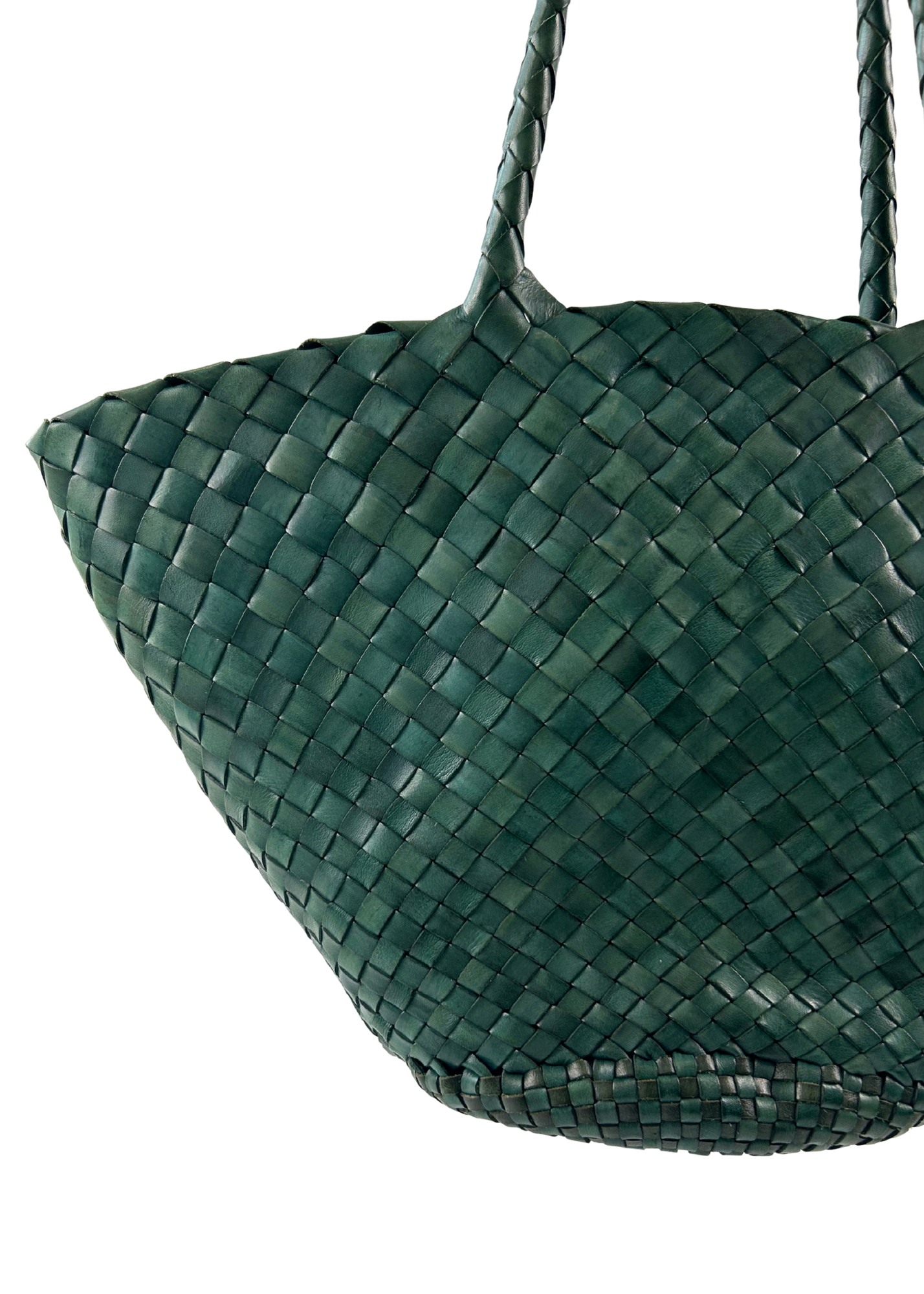 DRAGON DIFFUSION 'Egola Forest Green' Woven Leather Tote