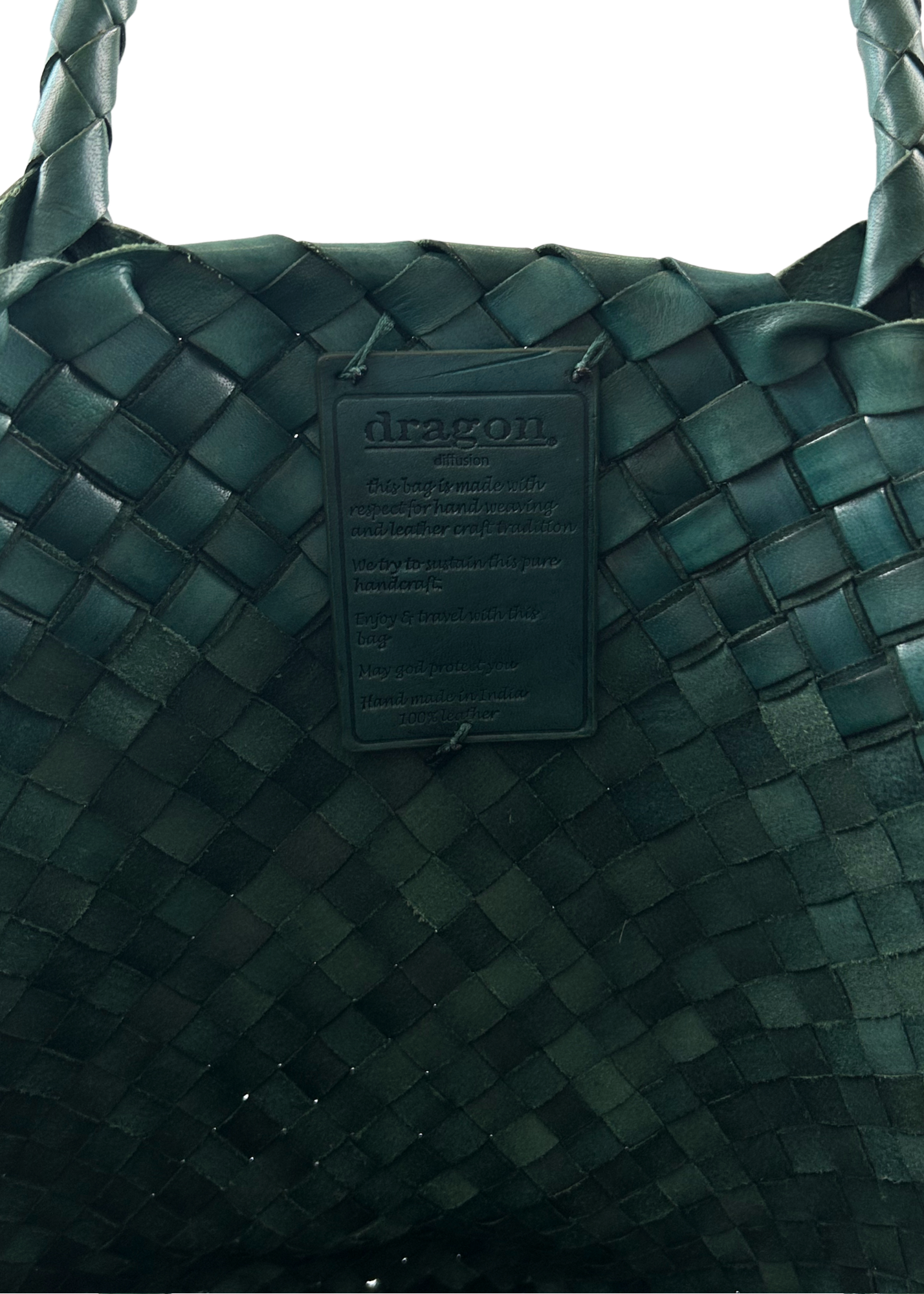 DRAGON DIFFUSION 'Egola Forest Green' Woven Leather Tote