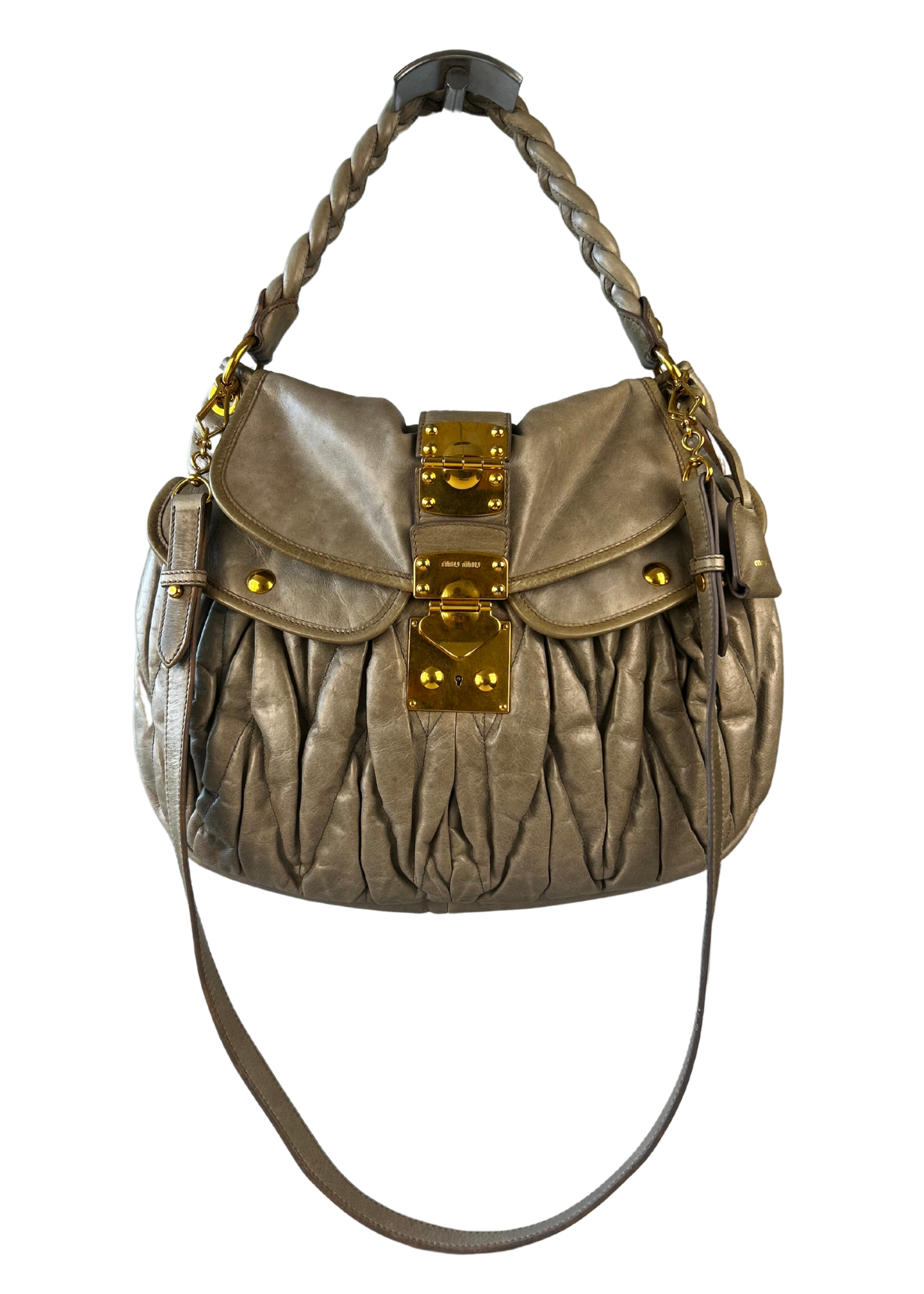 MIU MIU Grey Leather 'Coffer' Shoulder Bag