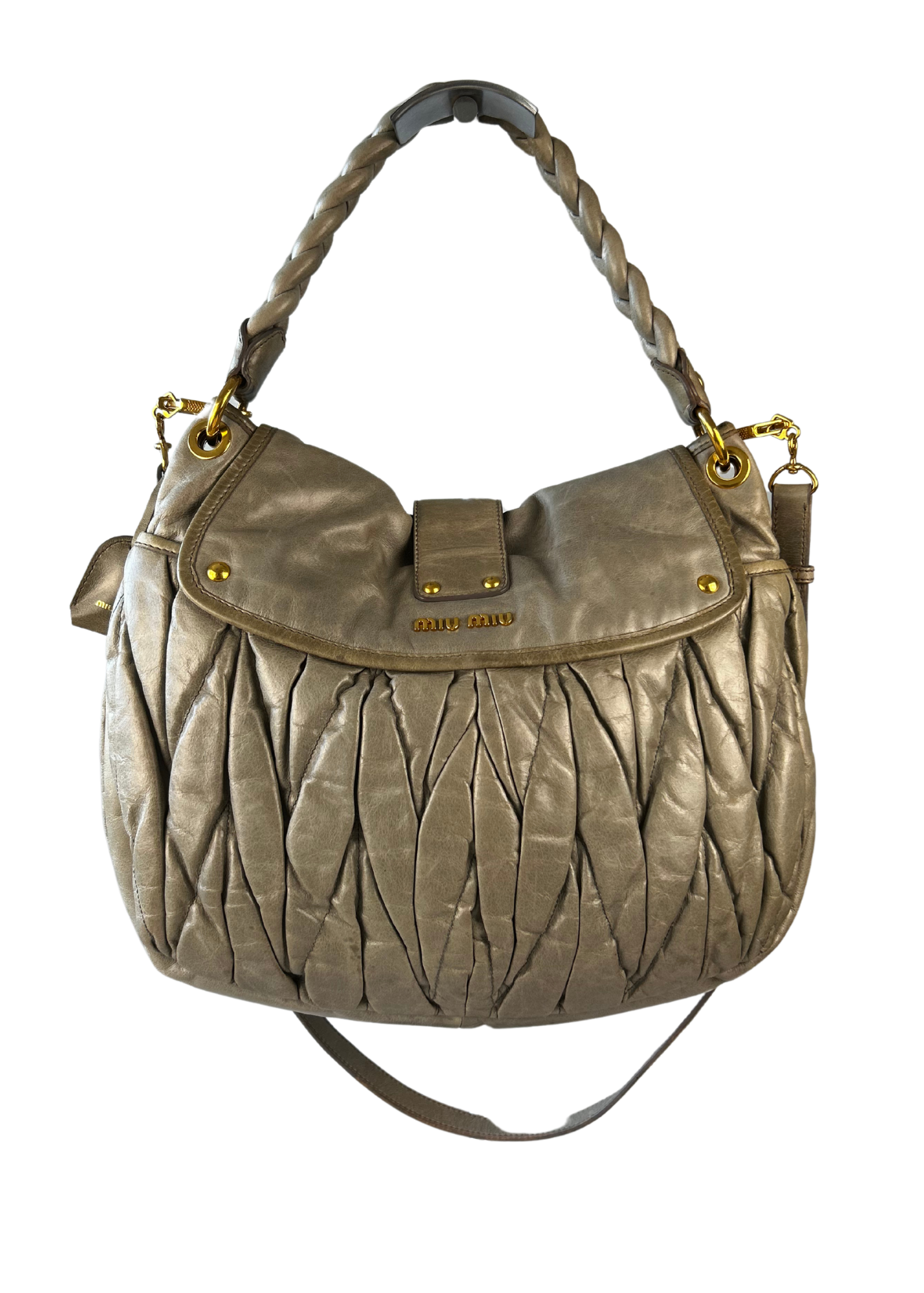 MIU MIU Grey Leather 'Coffer' Shoulder Bag