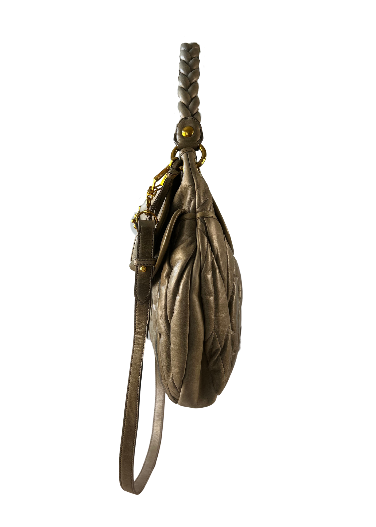 MIU MIU Grey Leather 'Coffer' Shoulder Bag