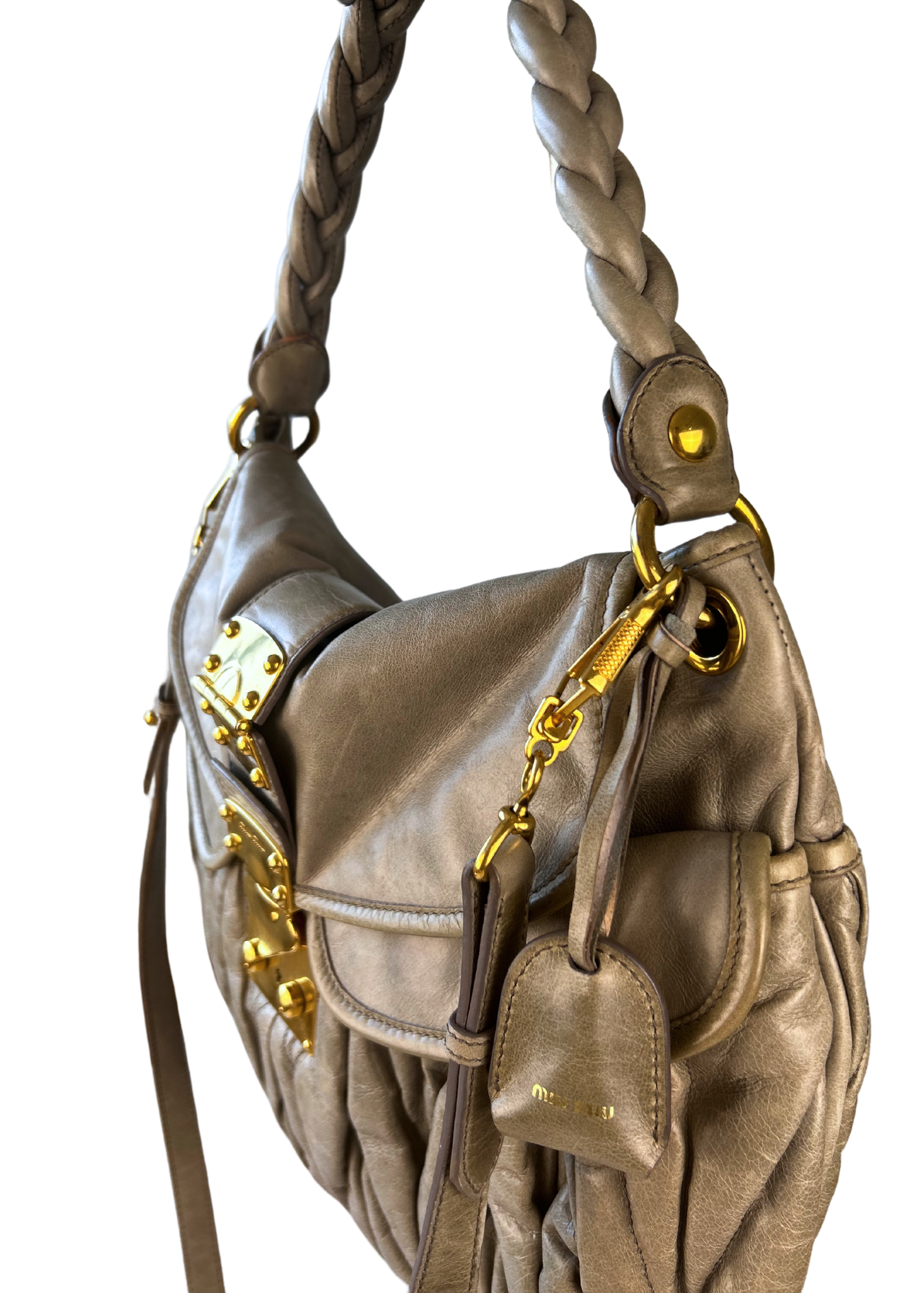 MIU MIU Grey Leather 'Coffer' Shoulder Bag