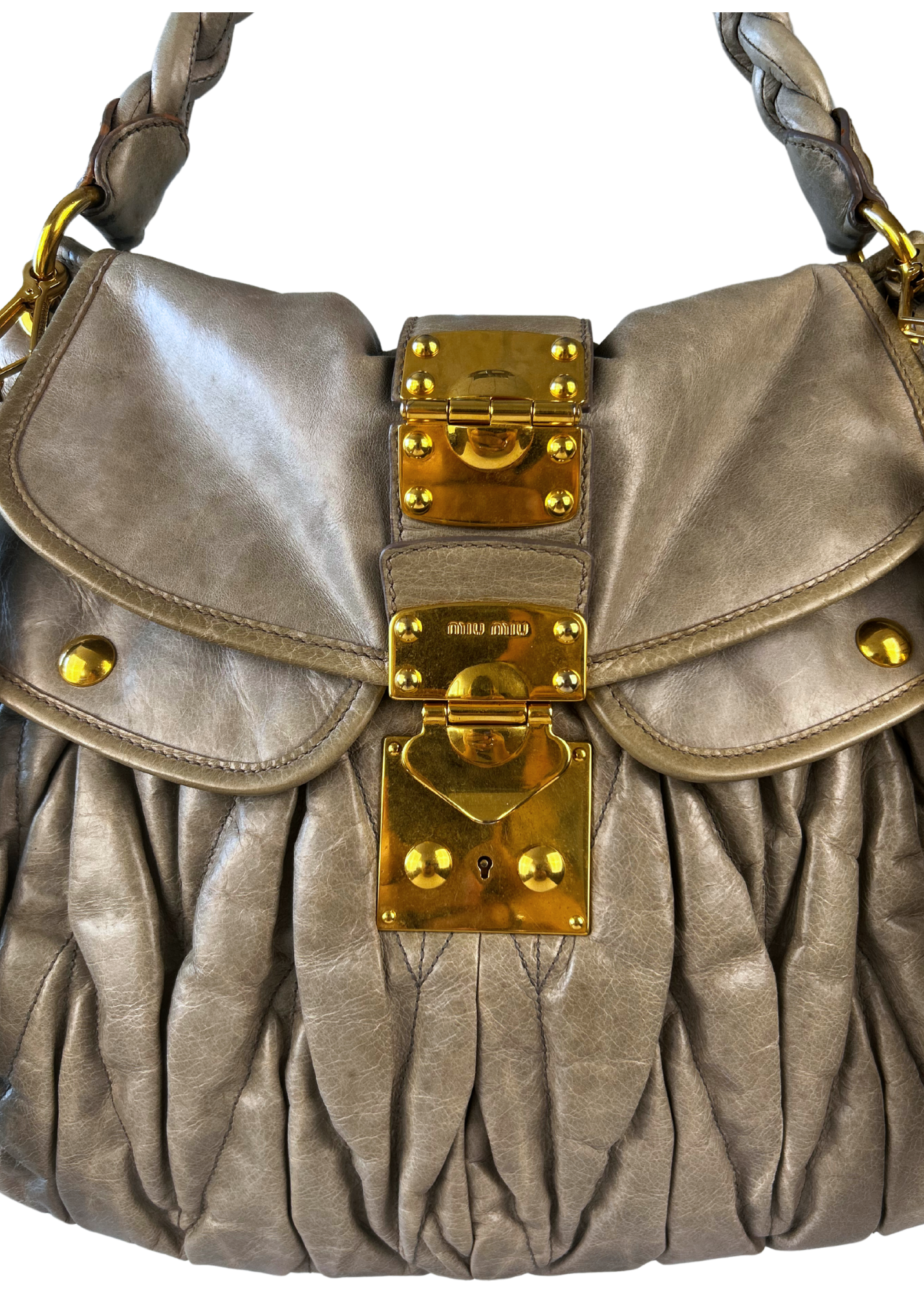 MIU MIU Grey Leather 'Coffer' Shoulder Bag