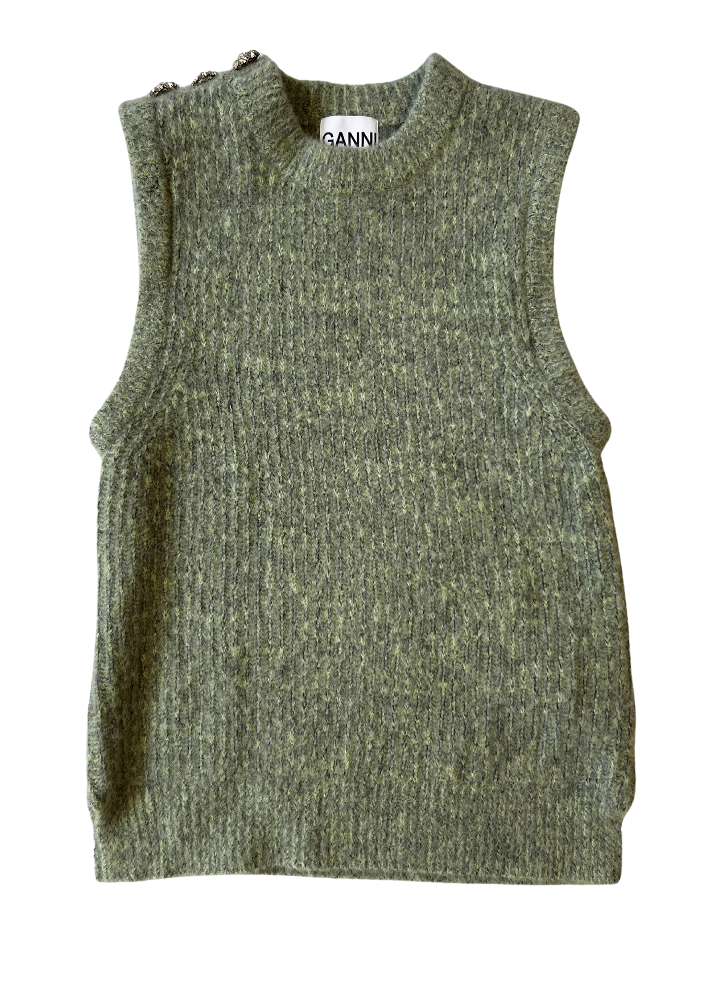 GANNI Brushed Knit Crystal Embellished Vest