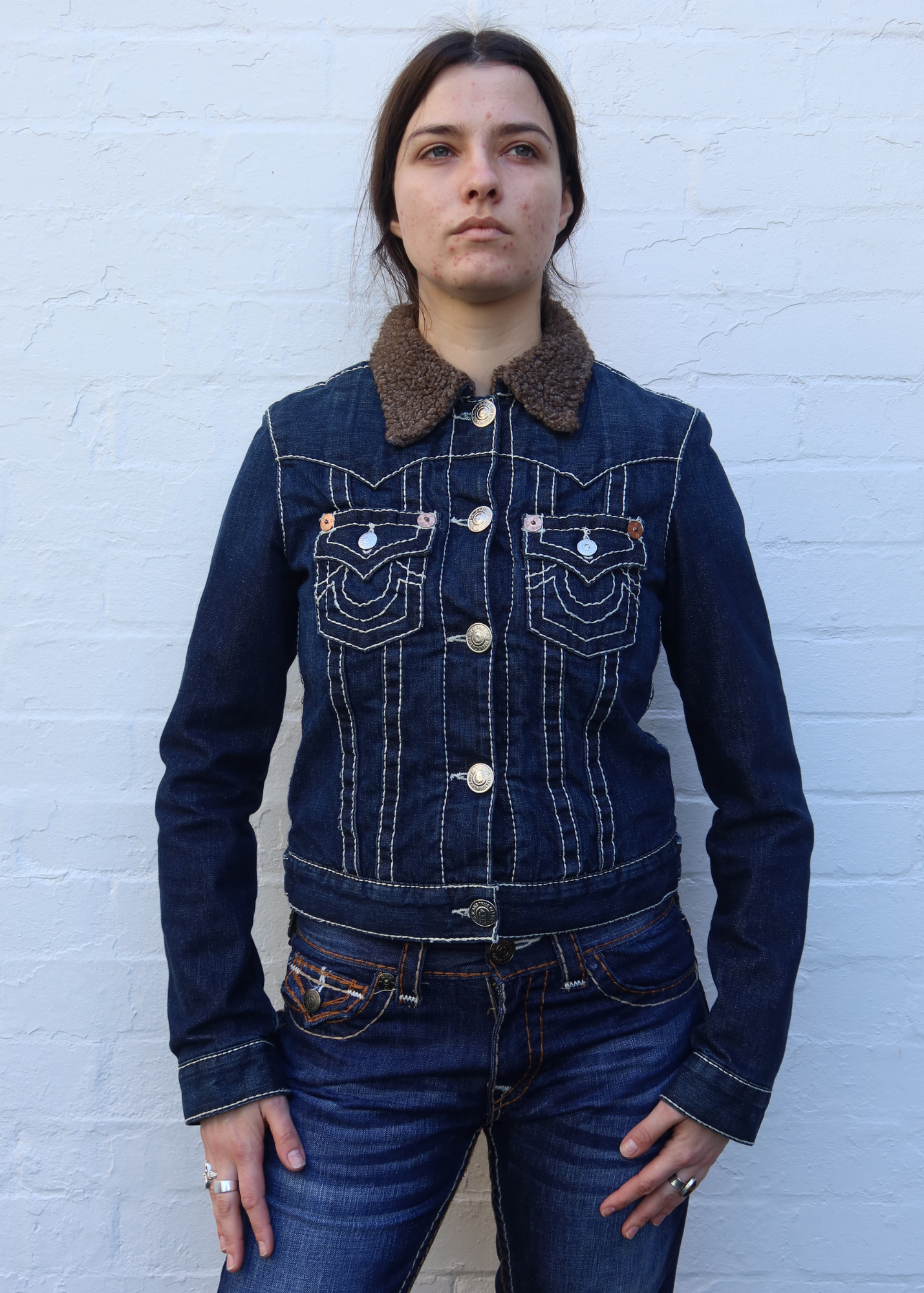 TRUE RELIGION Indigo Denim Sherpa Trucker Jacket