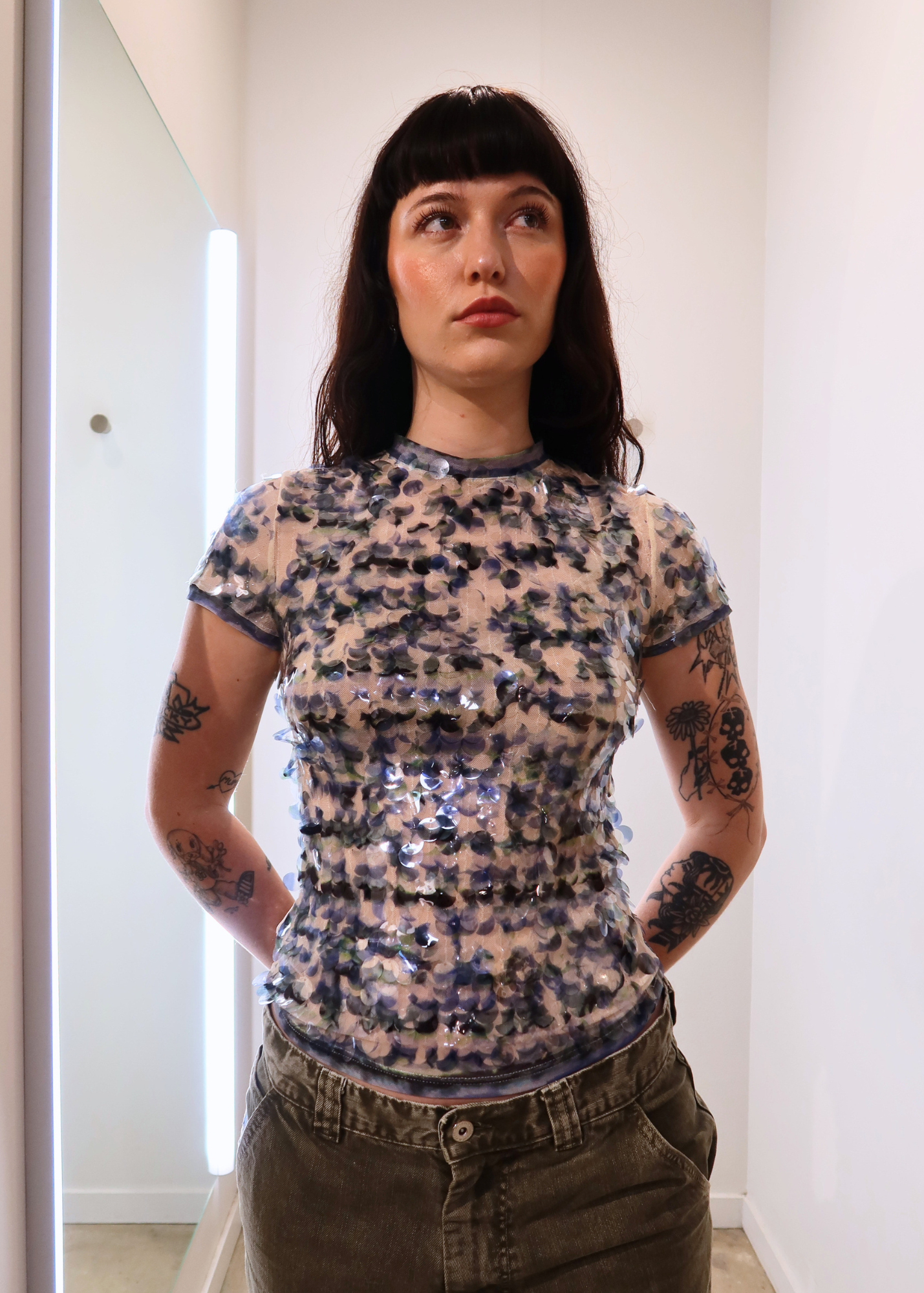 PARIS GEORGIA Mesh 'Mermaid Tee' W/ Oversized Sequins