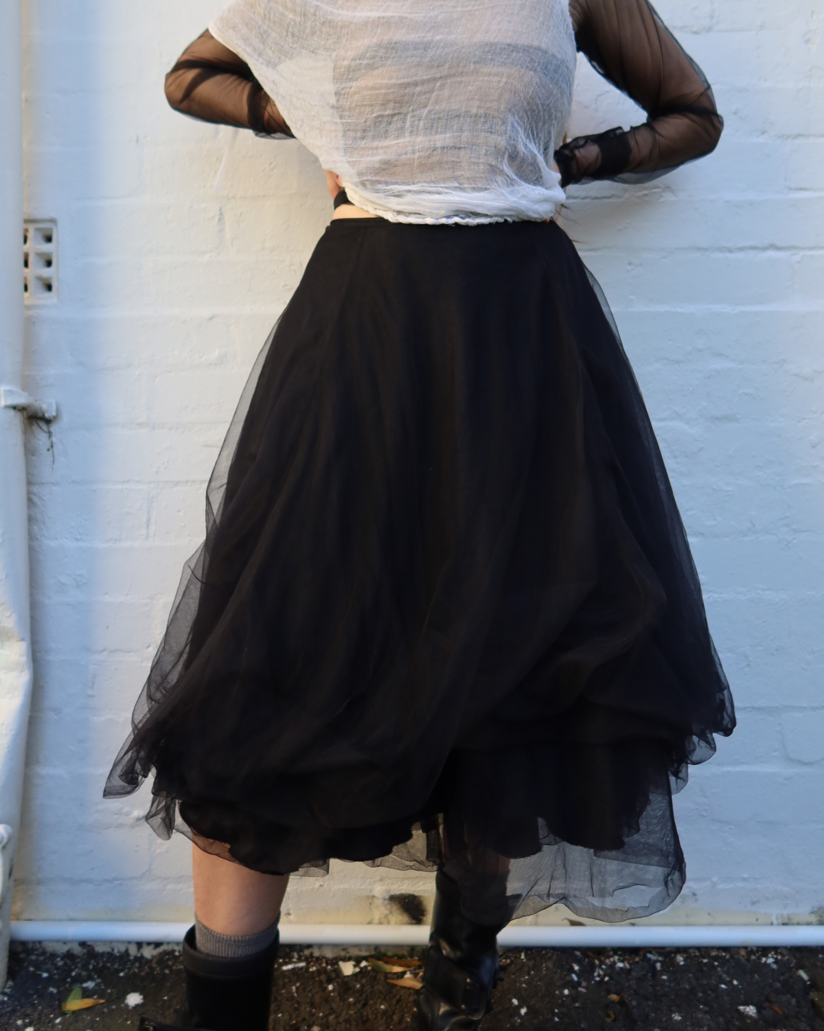 WHEELS & DOLLBABY Vintage Mesh Tulle Layered Midi Skirt