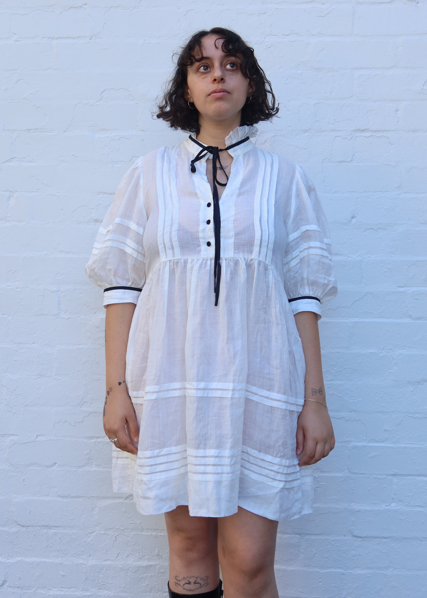 LEE MATHEWS (SAMPLE) Cotton Pintucked Mini Dress