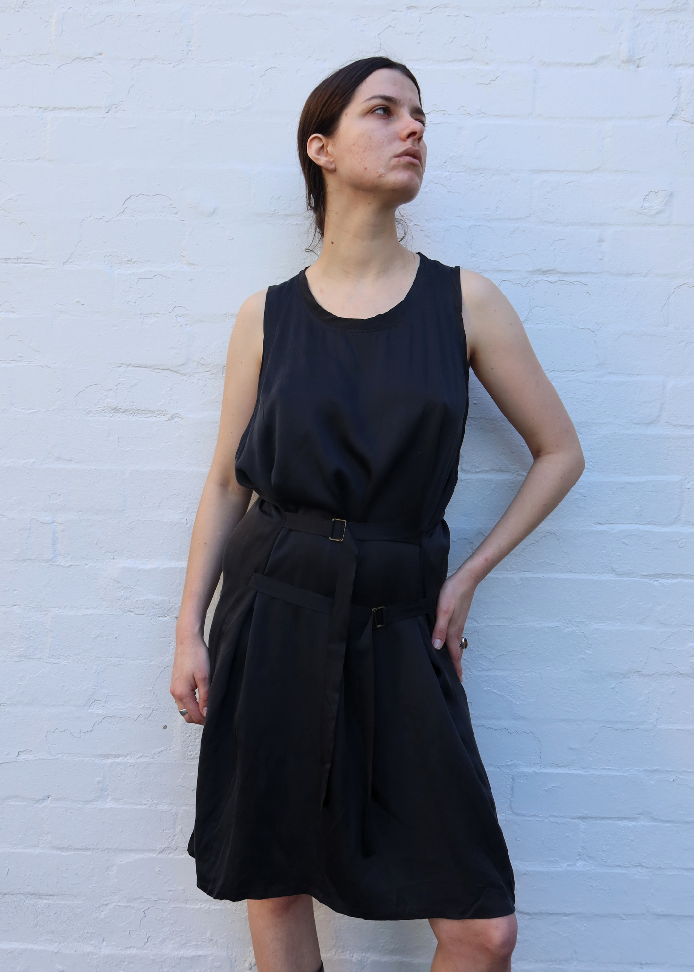 ANN DEMEULEMEESTER Silk Buckle Tunic Midi Dress