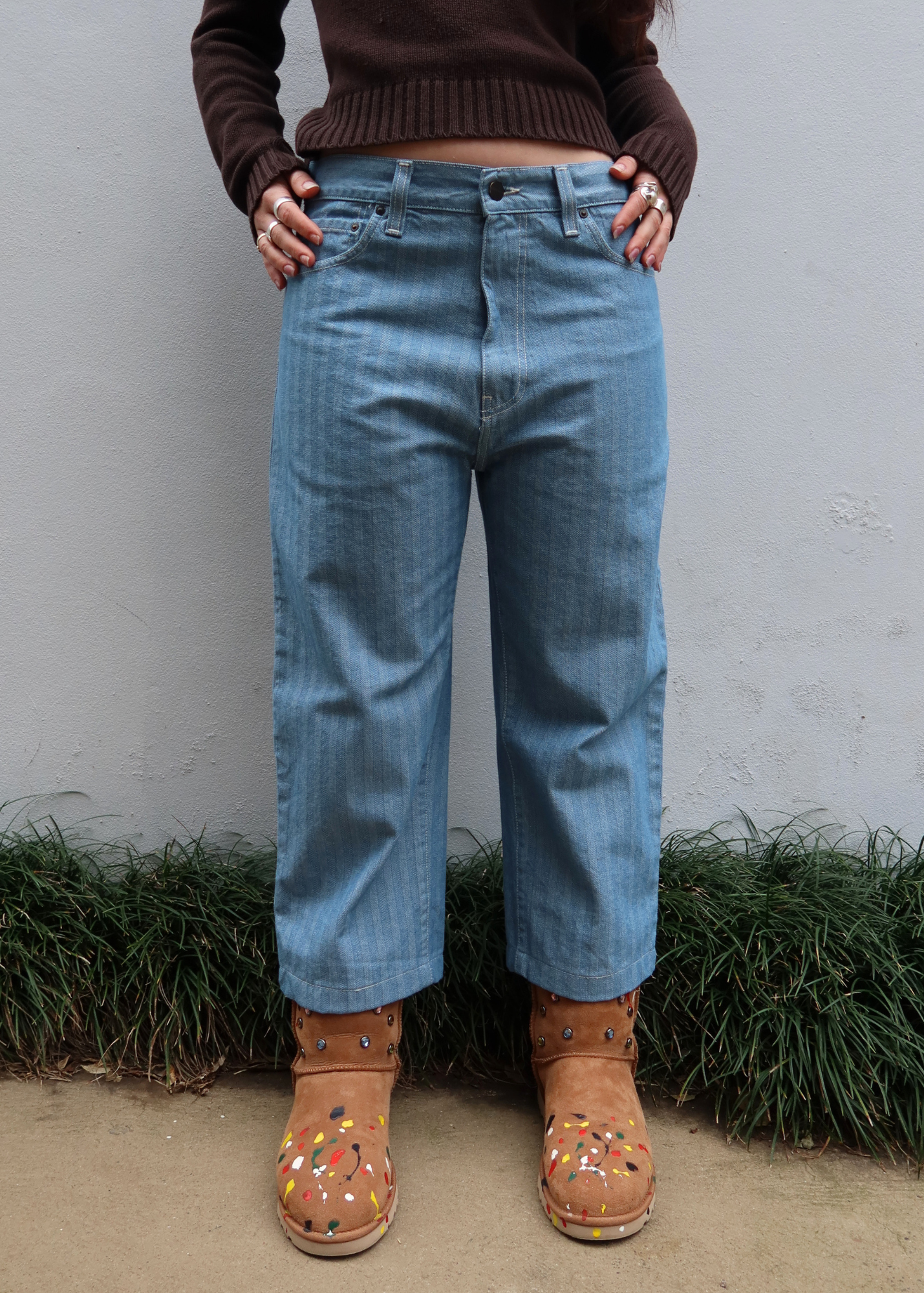 CARHARTT WIP (NWT) Light Wash Herringbone Stripe Straight Leg Jeans