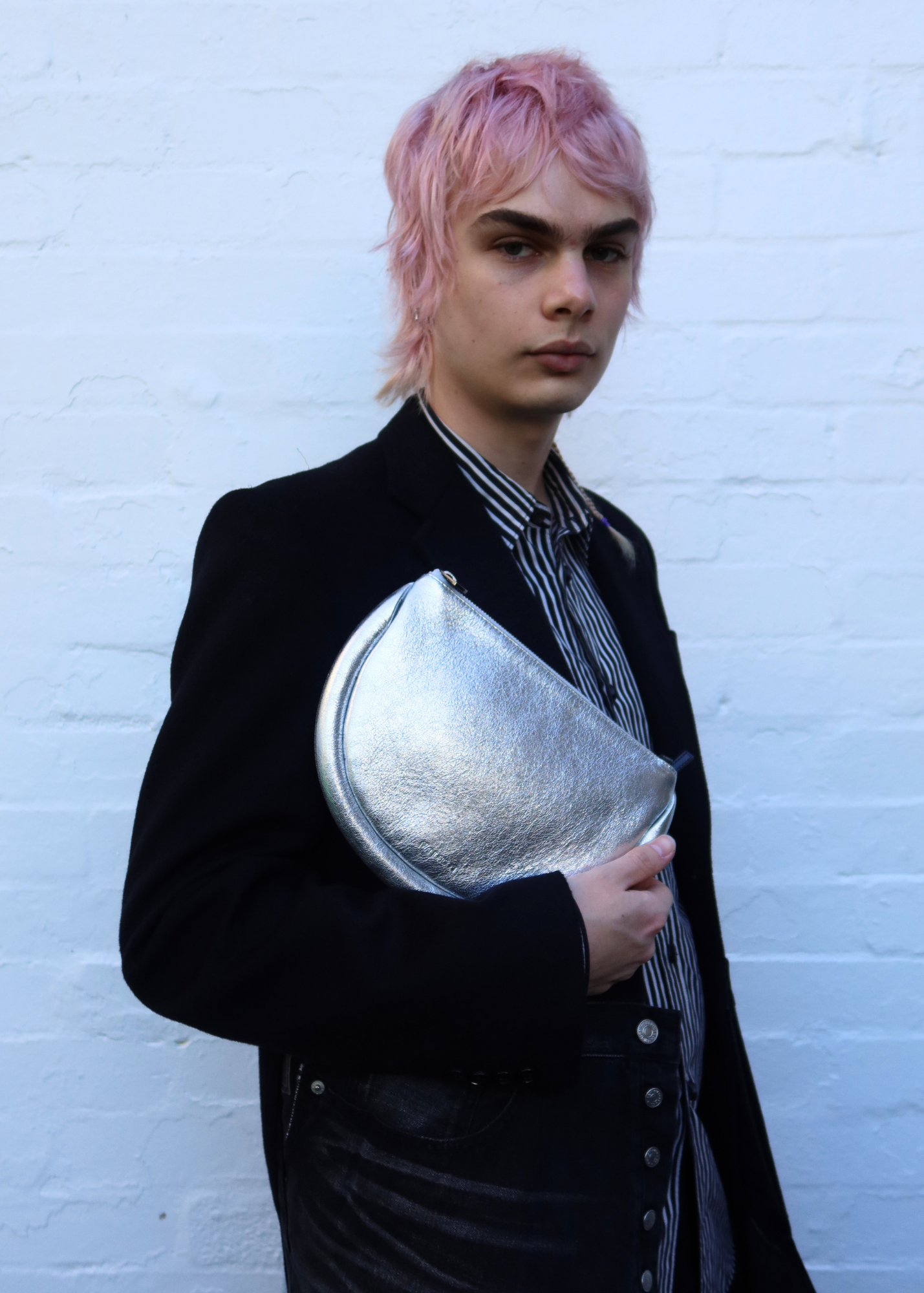 JW ANDERSON 'Bumper Moon Bag' Silver Half Moon Bag
