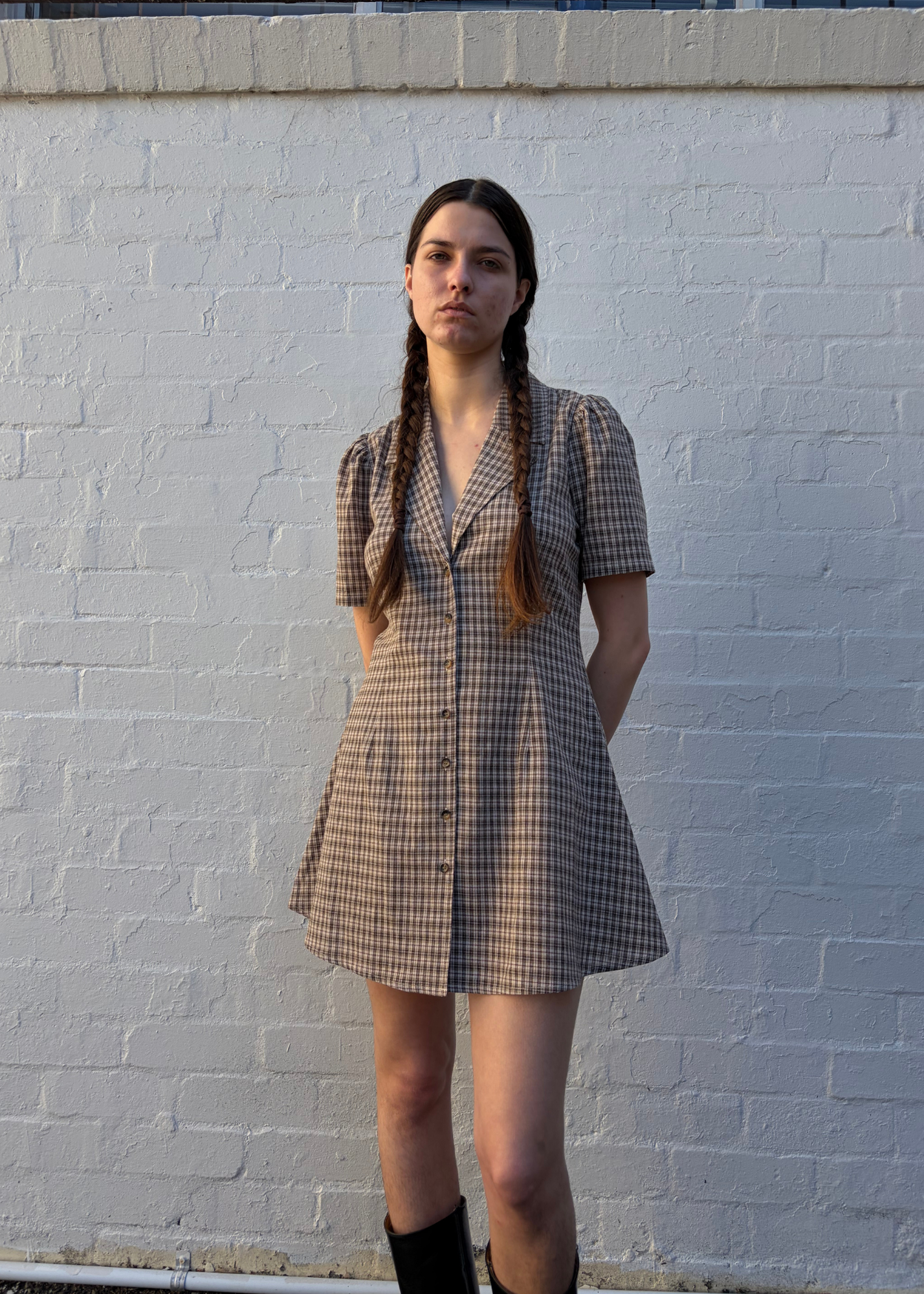 APRES STUDIO 'Toast' Plaid Button Down Mini Dress