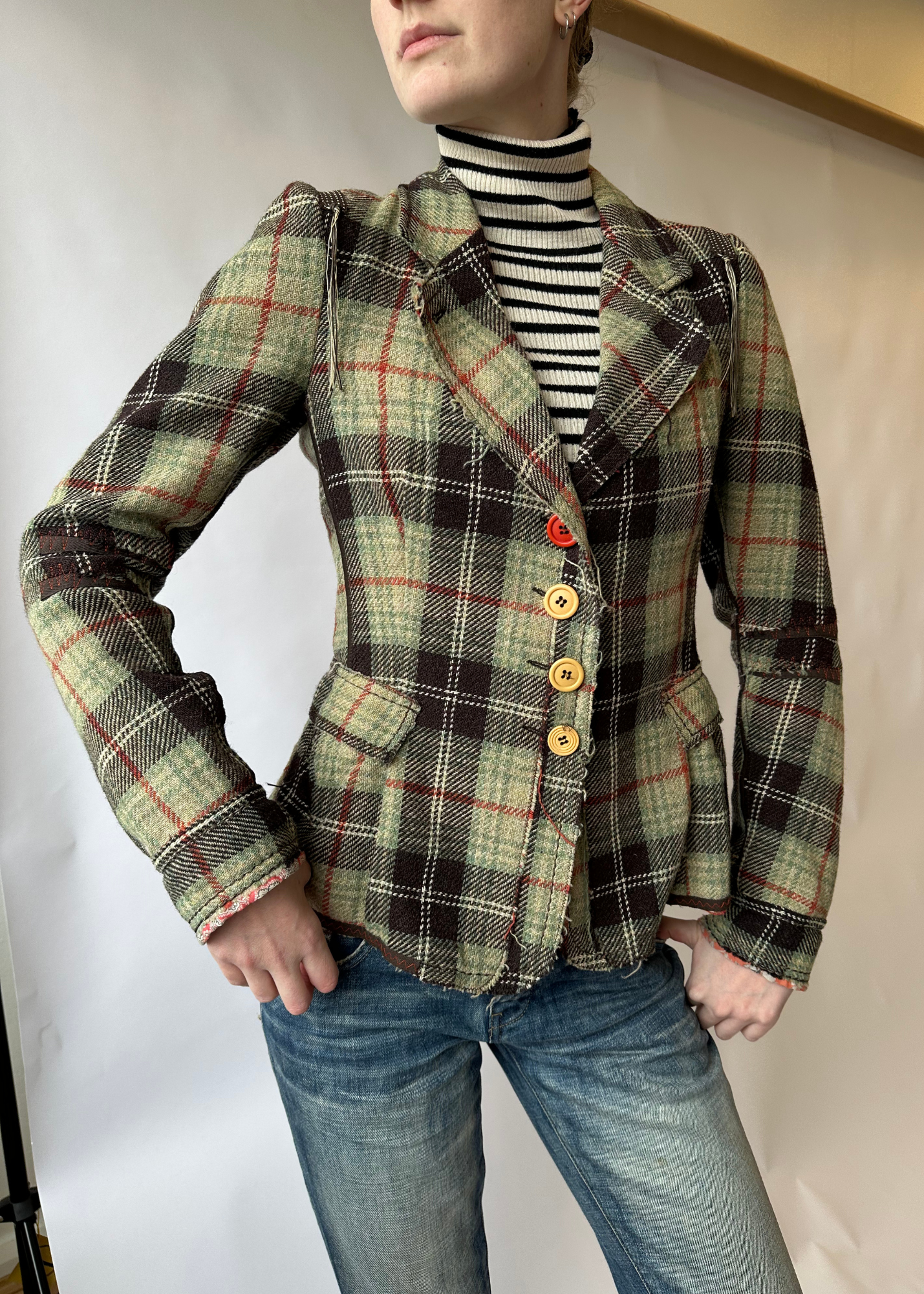 MARITHE FRANCOIS GIRBAUD Tartan Wool Patchwork Blazer