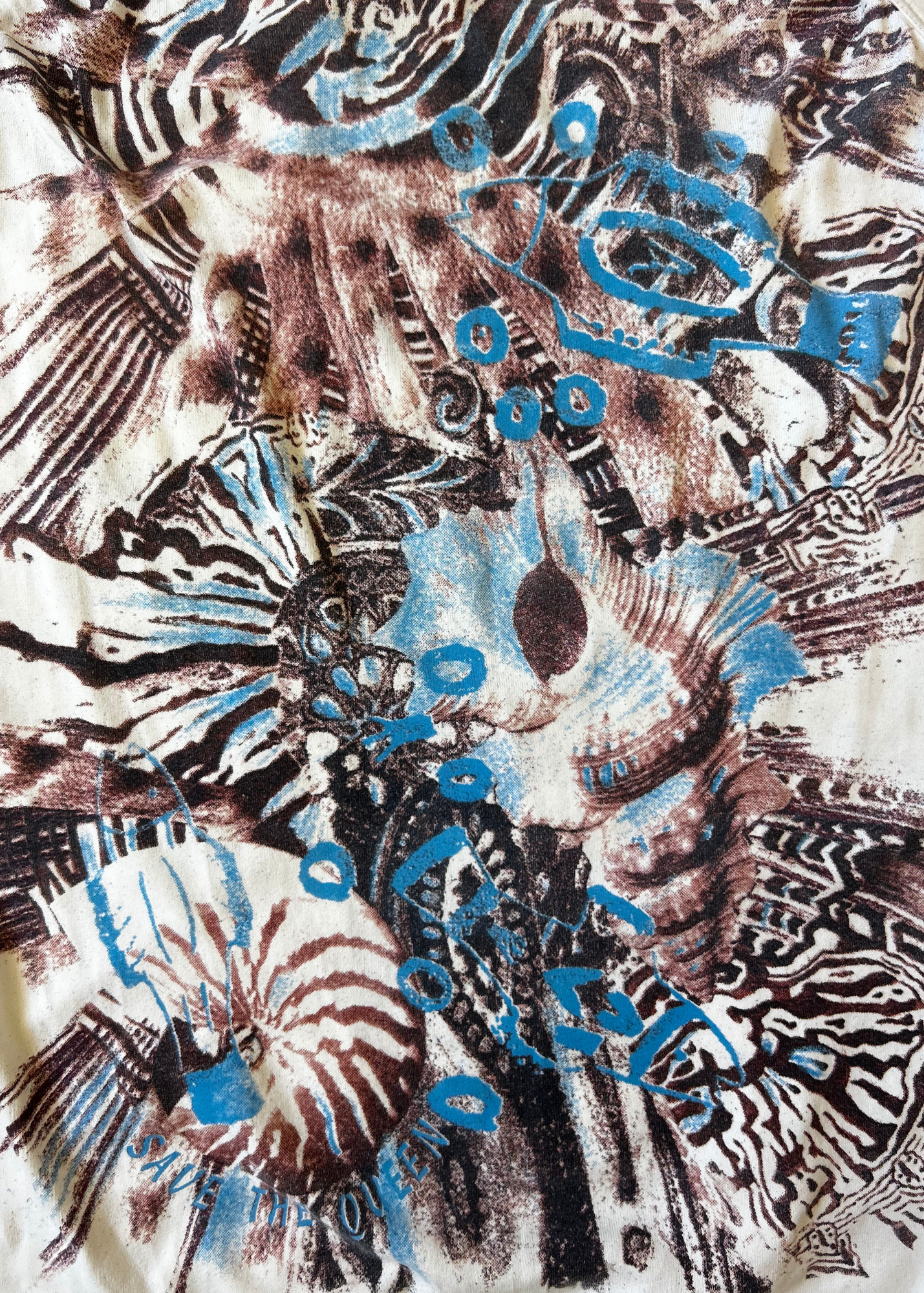 VINTAGE SAVE THE QUEEN Fish + Seashell Print Lace Back Tank