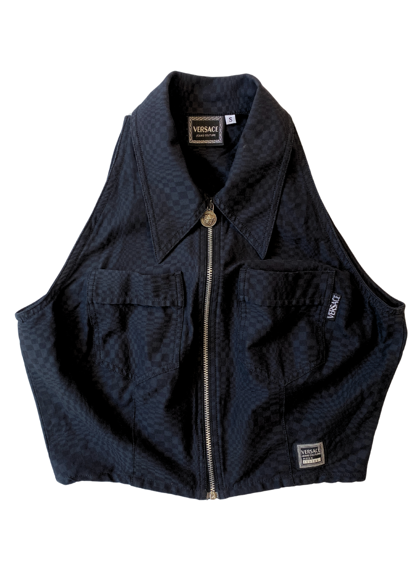 VINTAGE VERSACE JEANS COUTURE Checkerboard Print Zip Front Top