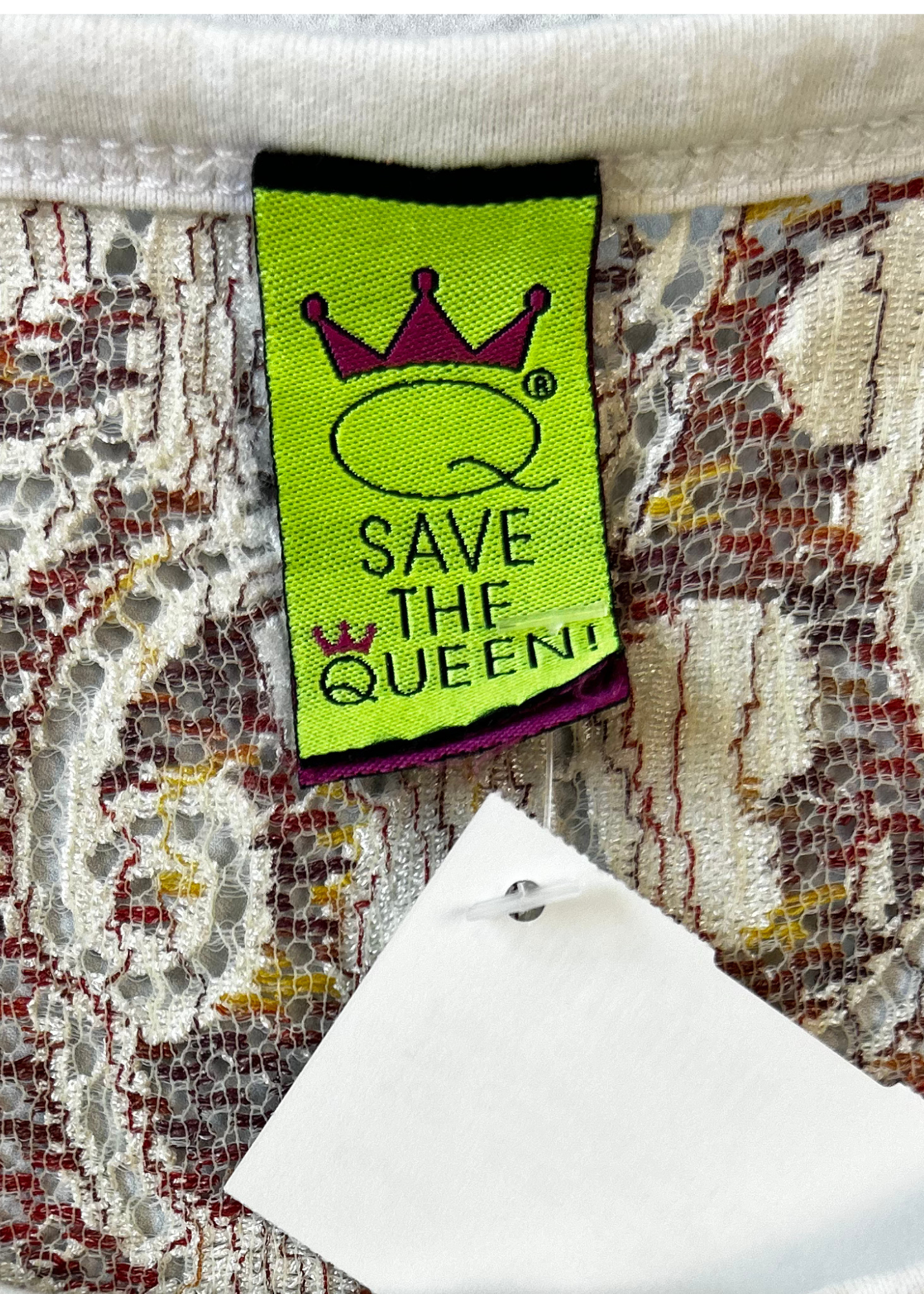 VINTAGE SAVE THE QUEEN Fish + Seashell Print Lace Back Tank