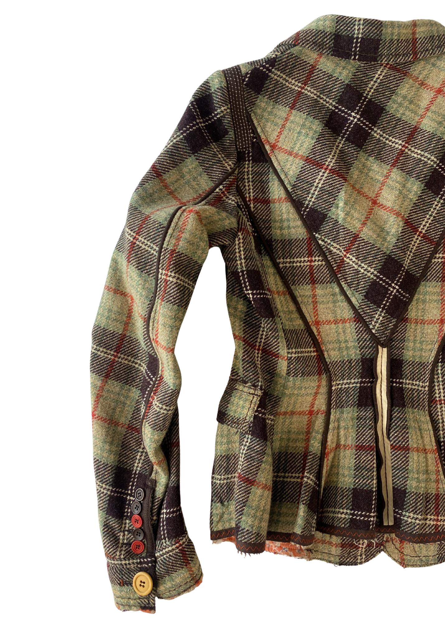 MARITHE FRANCOIS GIRBAUD Tartan Wool Patchwork Blazer