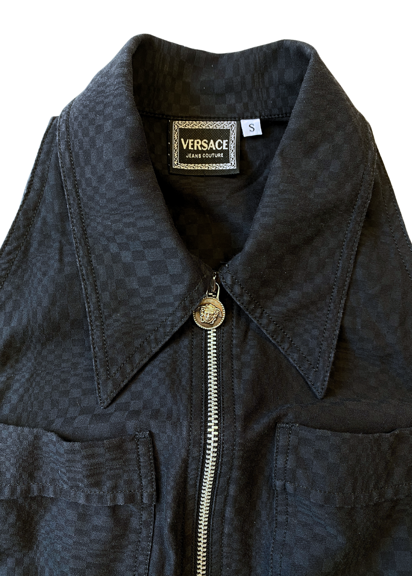 VINTAGE VERSACE JEANS COUTURE Checkerboard Print Zip Front Top