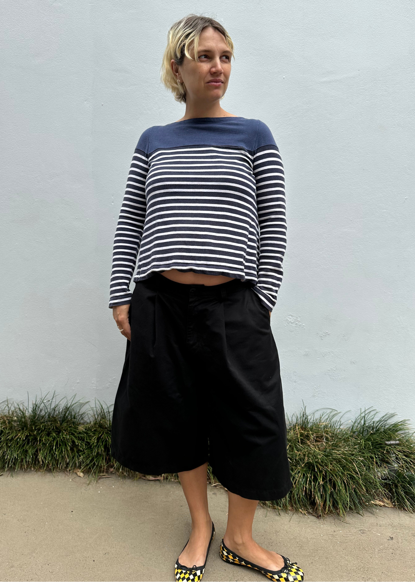 SACAI (LUCK) Boat Neck Stripe Long Sleeve Top