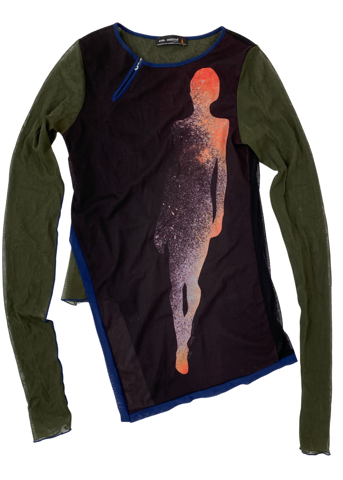 COP COPINE Silhouette Print Mesh Asymmetric Long Sleeve Top