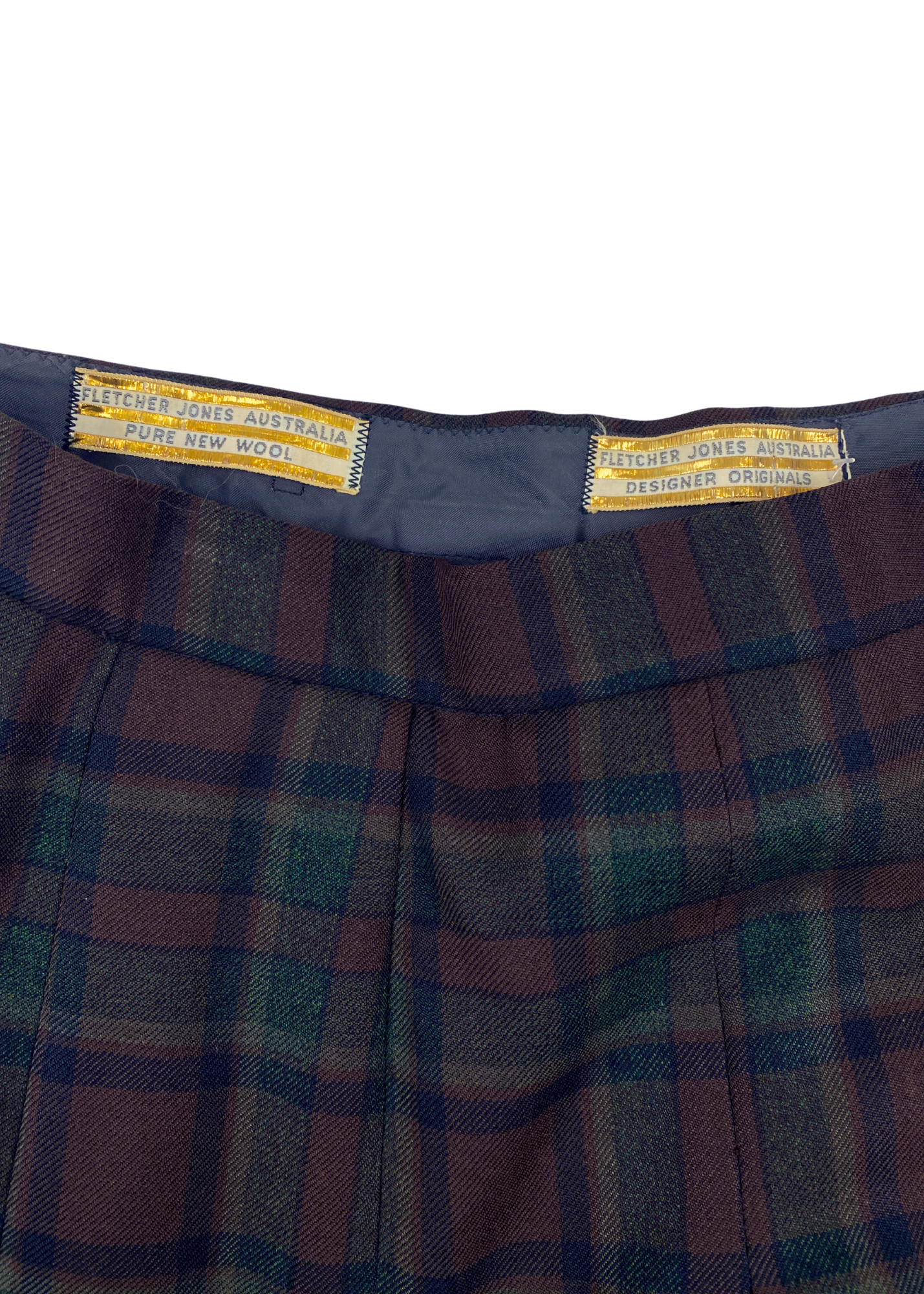 VINTAGE FLETCHER JONES Tartan Wool Pleat Midi Skirt