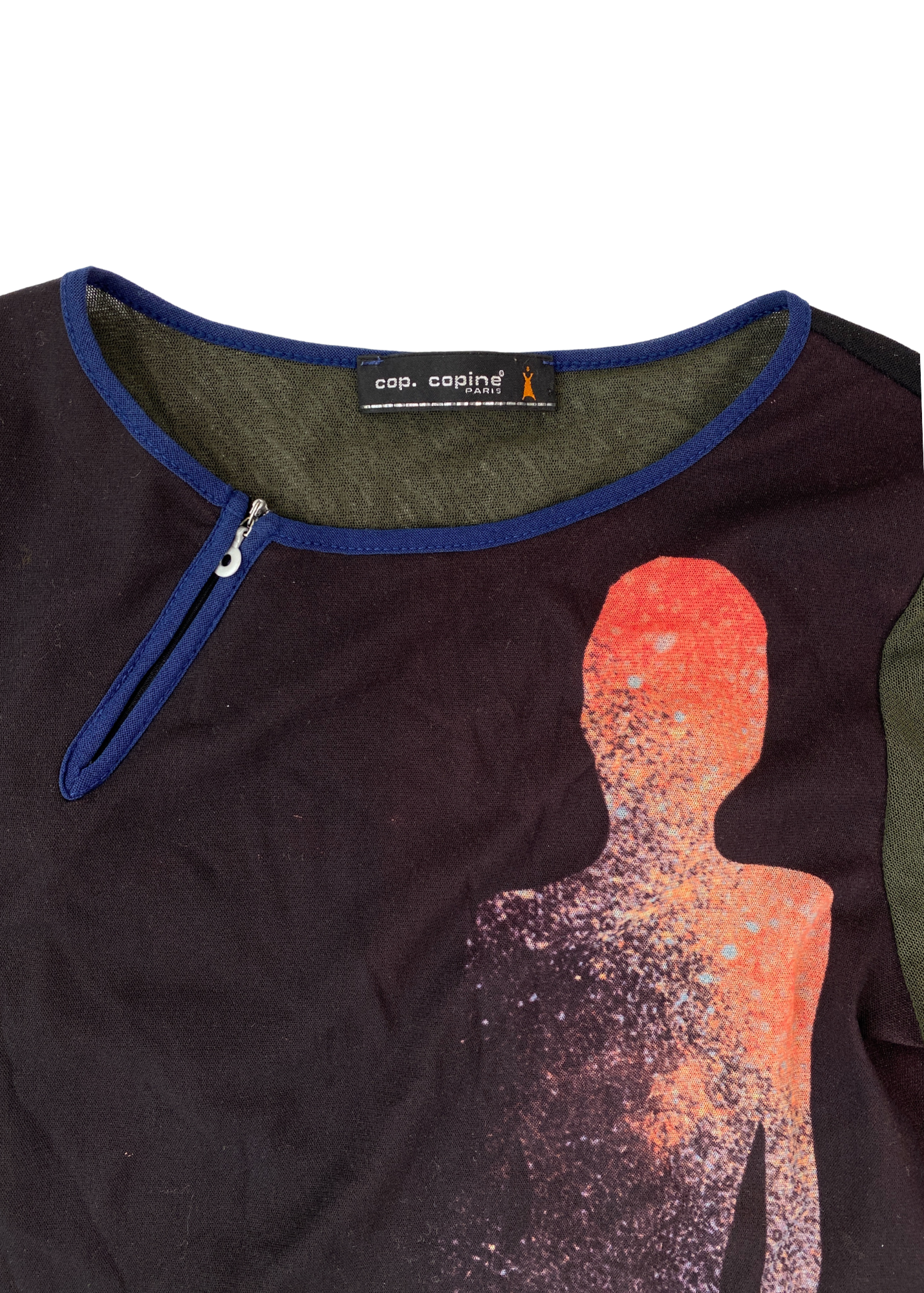 COP COPINE Silhouette Print Mesh Asymmetric Long Sleeve Top