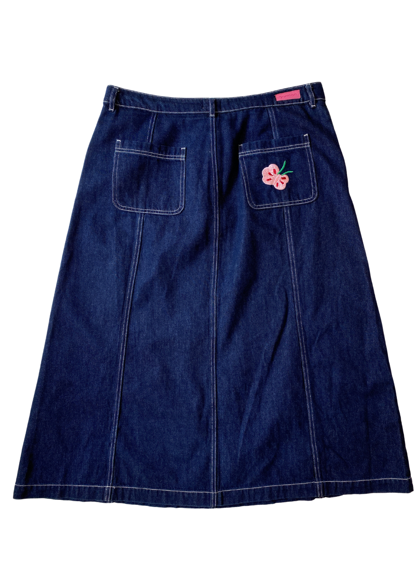 GORMAN Denim Floral Embroidery Midi Skirt