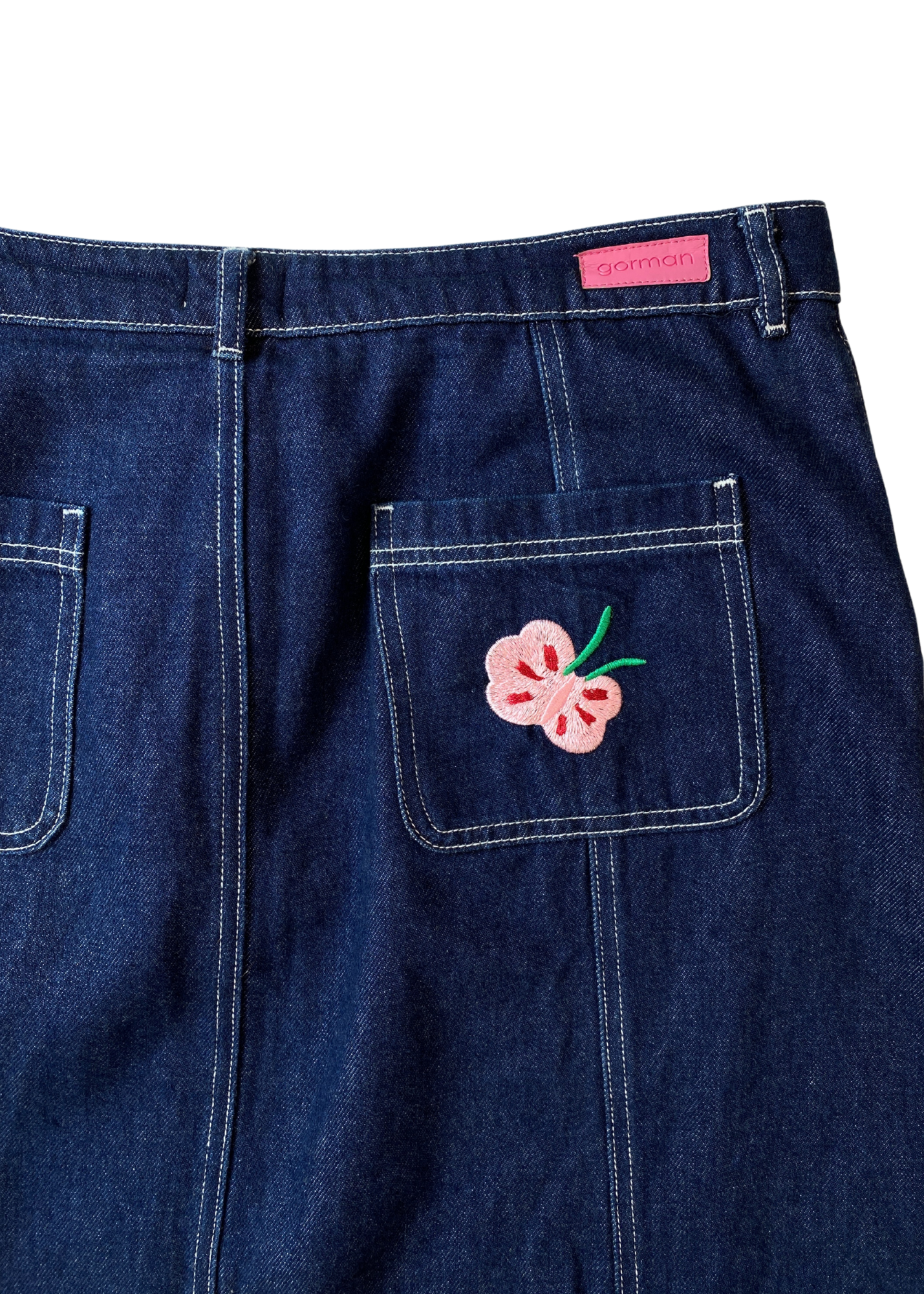 GORMAN Denim Floral Embroidery Midi Skirt