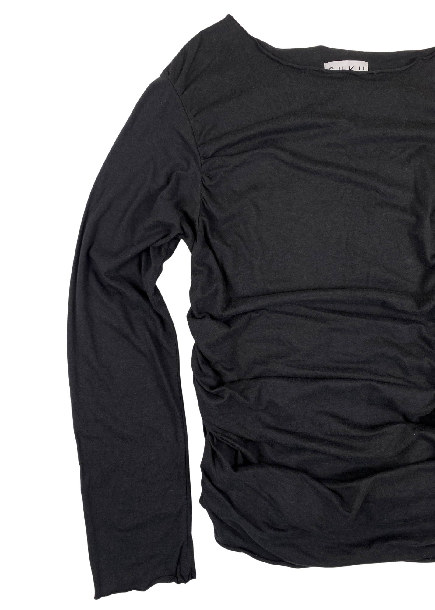 SUKU Boat Neck Long Sleeve Cinched Top