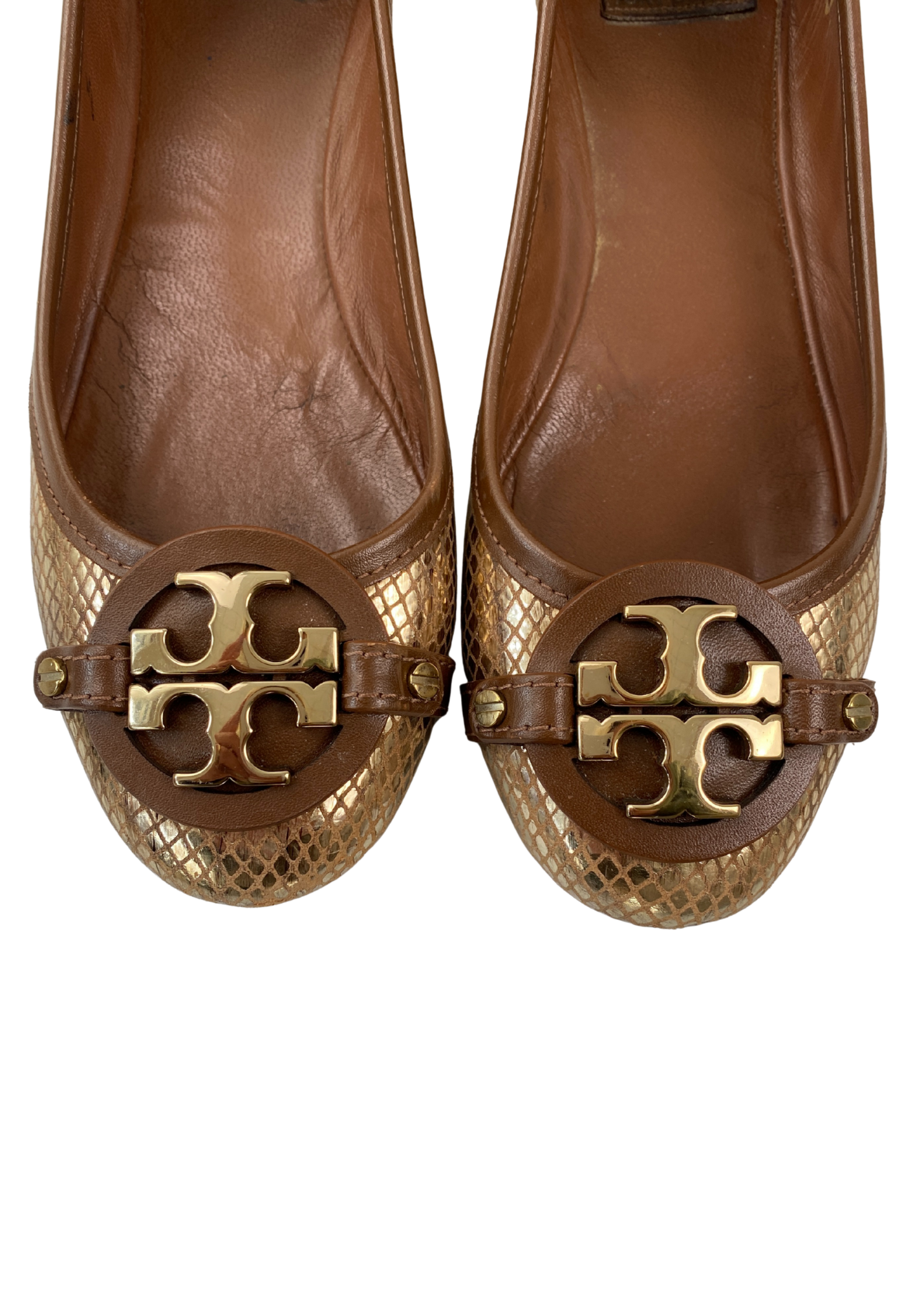 TORY BURCH (AS IS) Snake Print Gold Buckle Ballet Flat