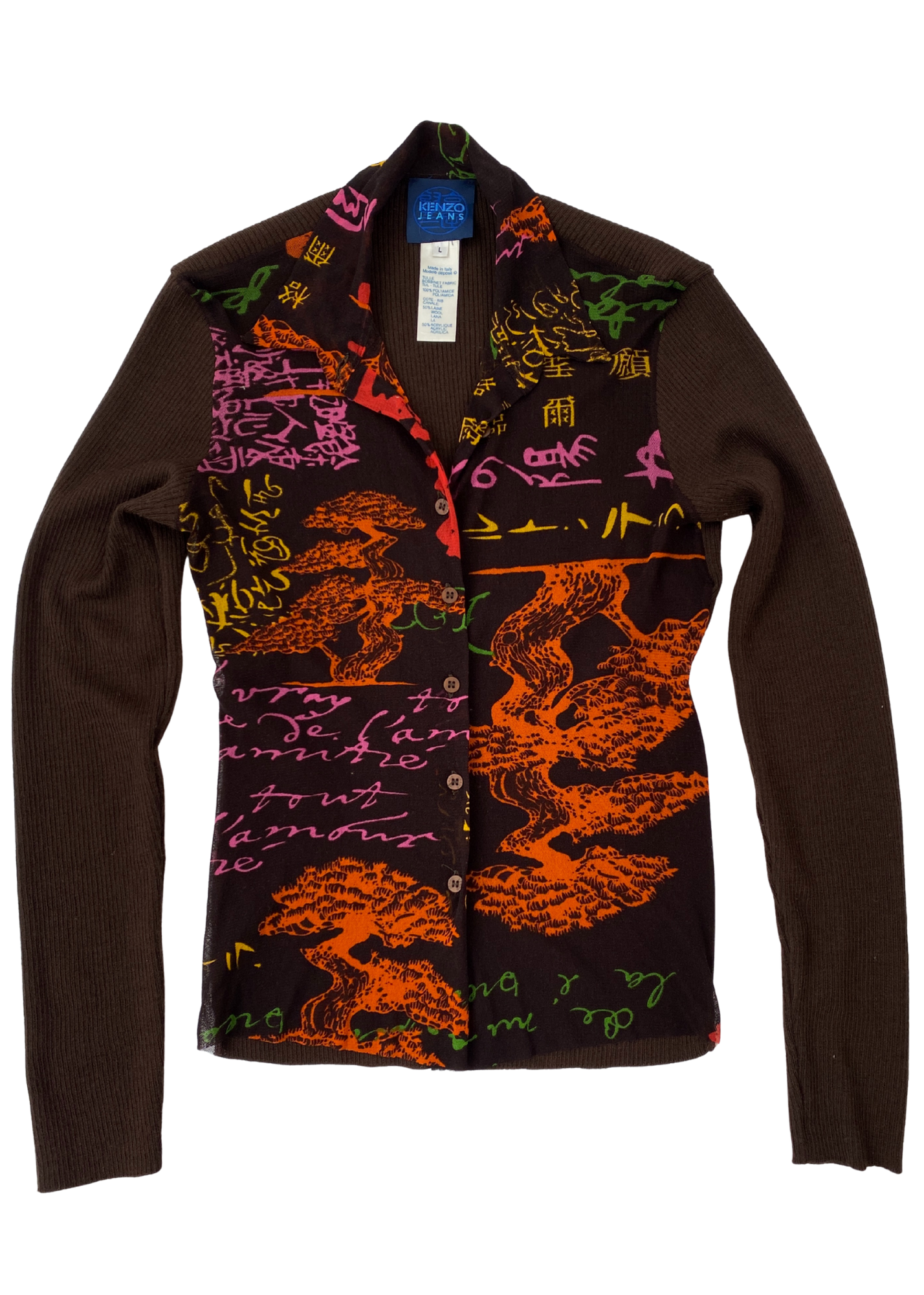 KENZO JEANS Mesh + Ribbed Button Up Top