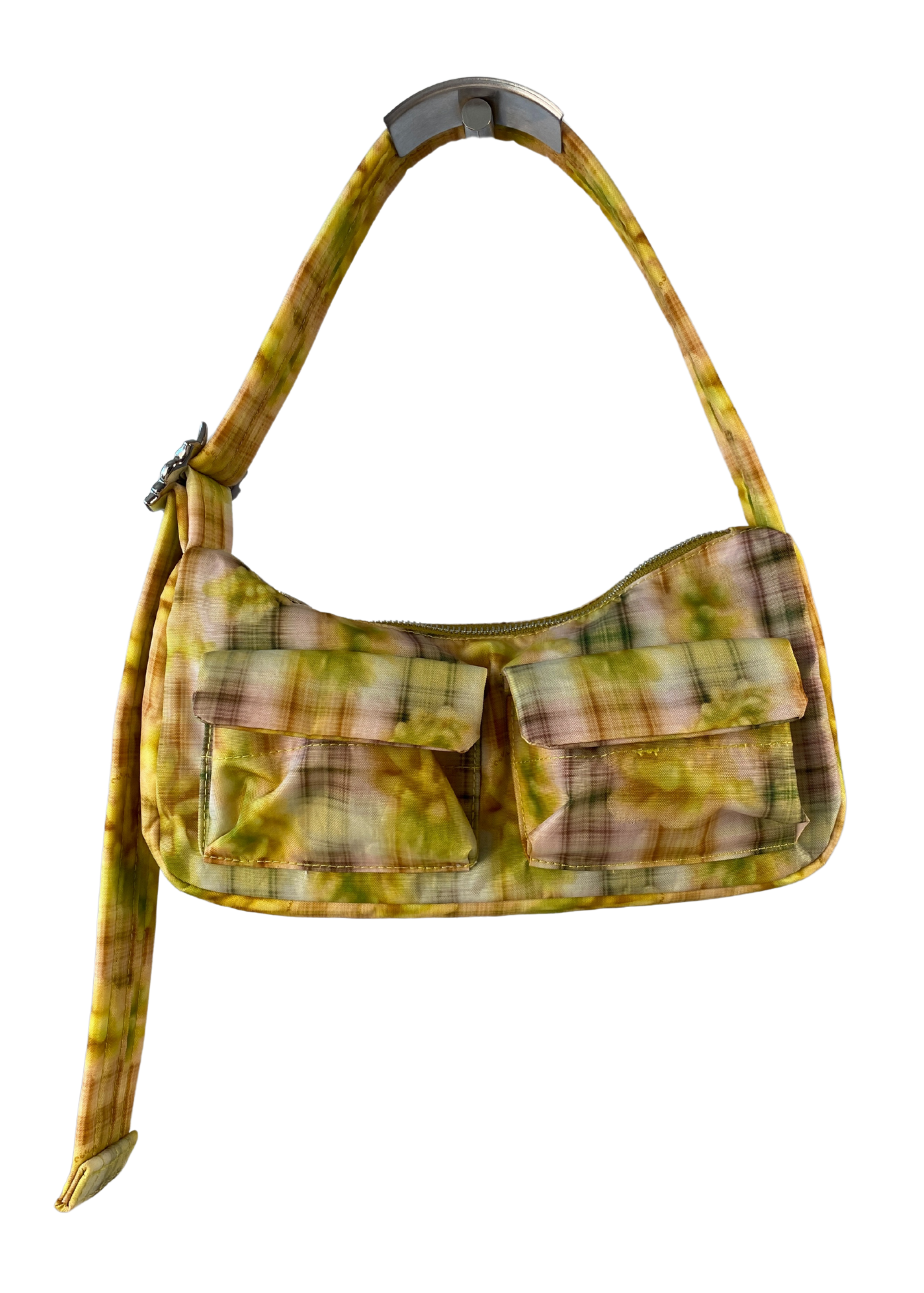 BAGGU X COLLINA STRADA Check Floral Nylon Shoulder Bag Silver Buckle