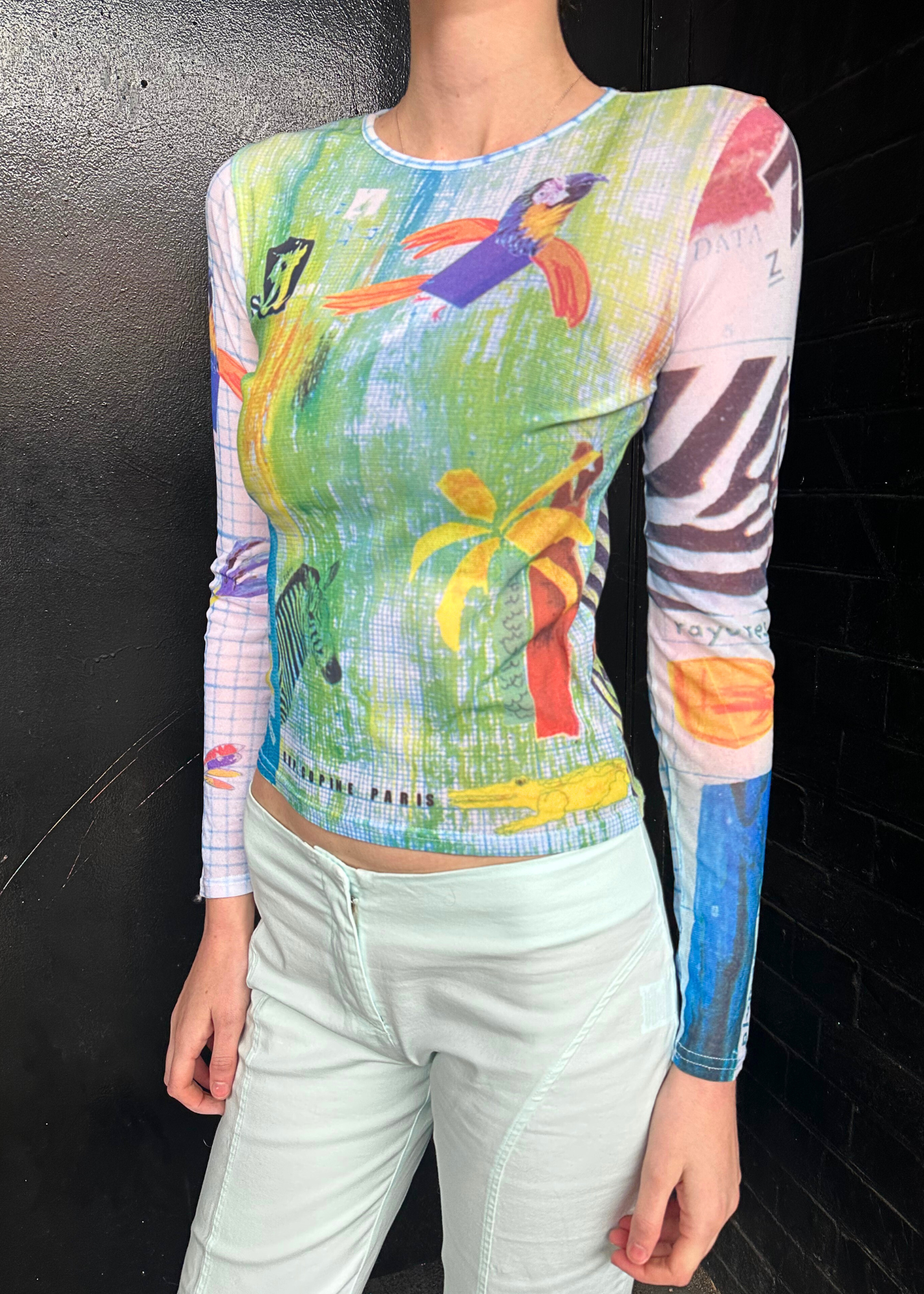 COP COPINE Animal Print Mesh Long Sleeve
