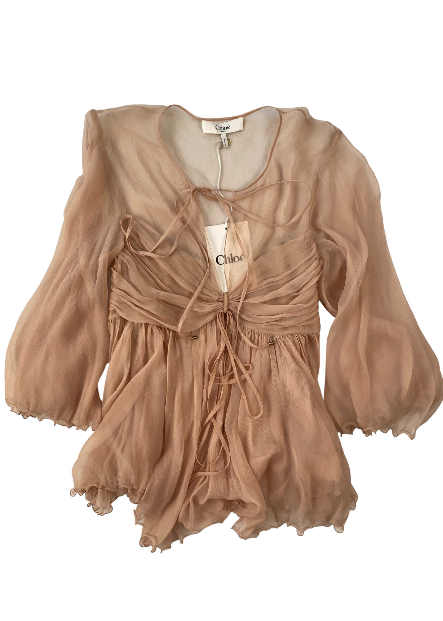 CHLOE (BNWT) (AS IS) 2025 Silk Chiffon Keyhole Blouse
