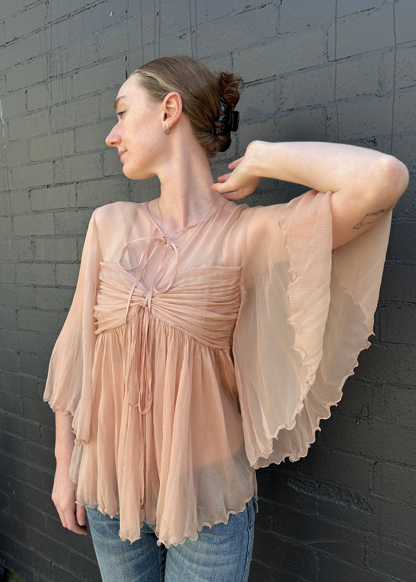 CHLOE (BNWT) (AS IS) 2025 Silk Chiffon Keyhole Blouse