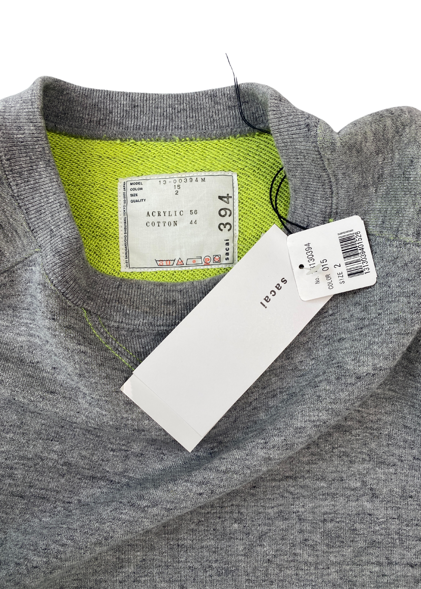 SACAI (BNWT) Grey Marle Fluro Contrast Stitch Sweatshirt